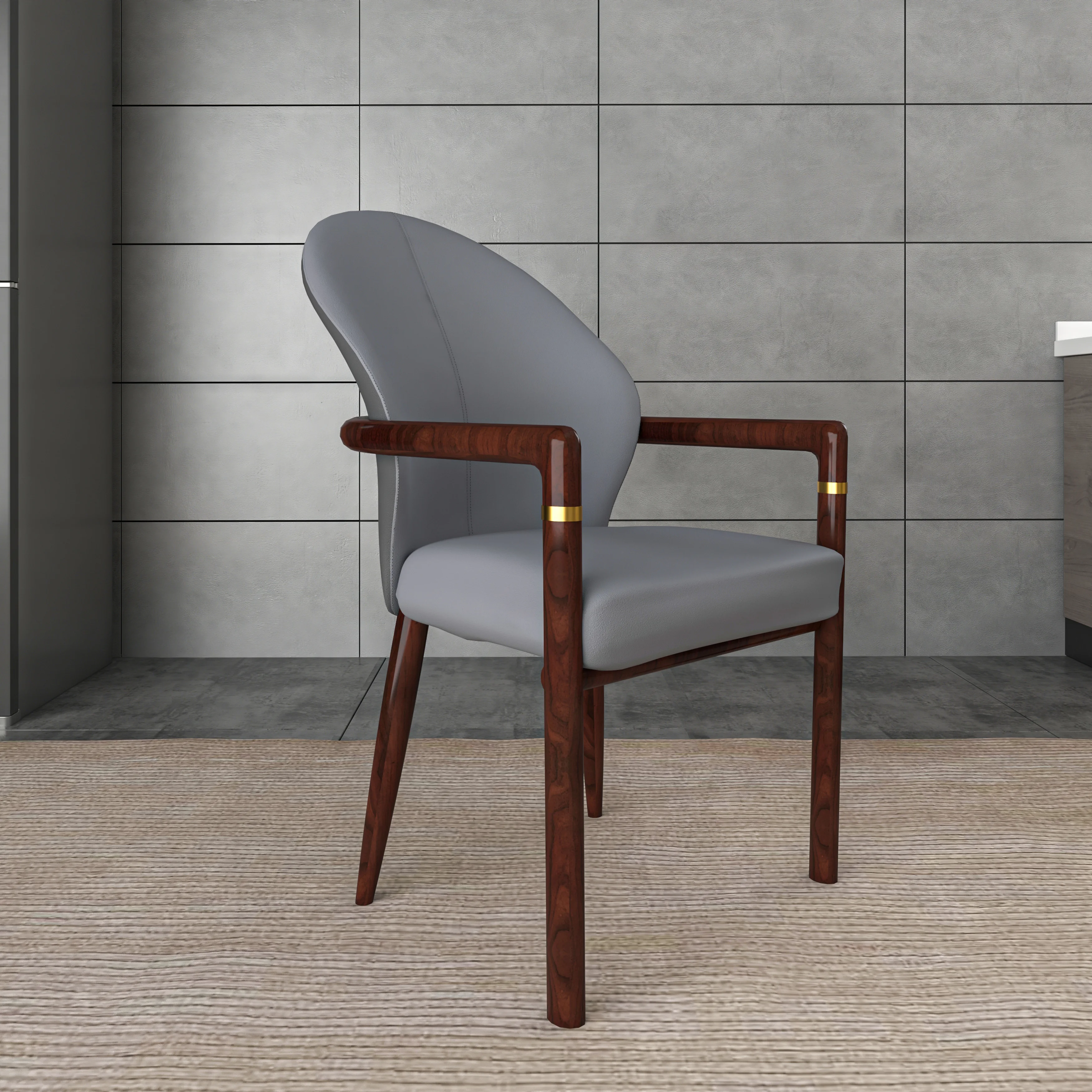 Opaline Series Elegant Wooden Dining Chair in Two-Tone Grey