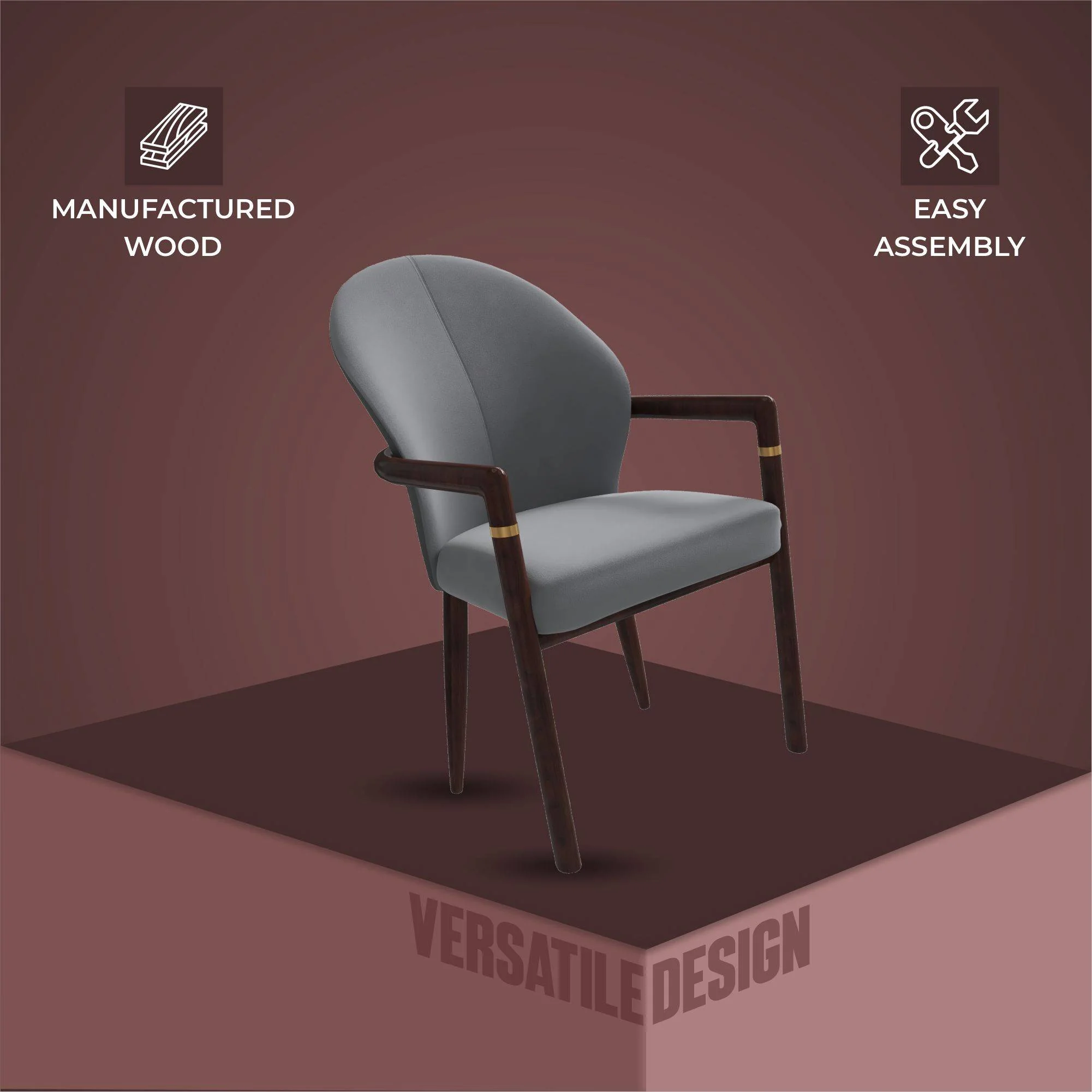 Opaline Series Elegant Wooden Dining Chair in Two-Tone Grey - Set of 2