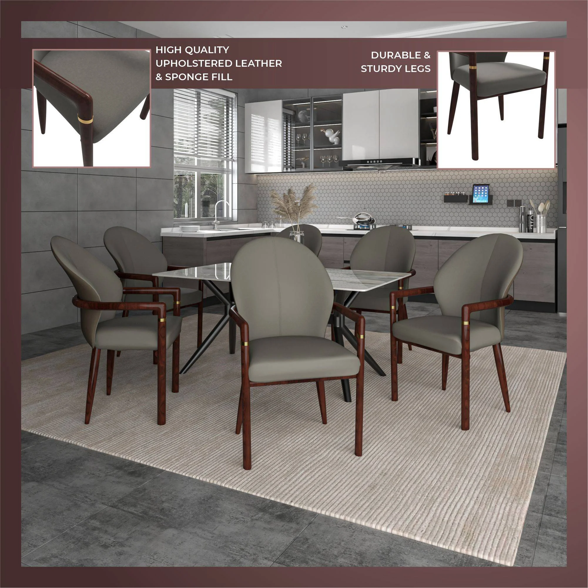 Opaline Series Elegant Wooden Dining Chair in Two-Tone Kahki - Set of 2