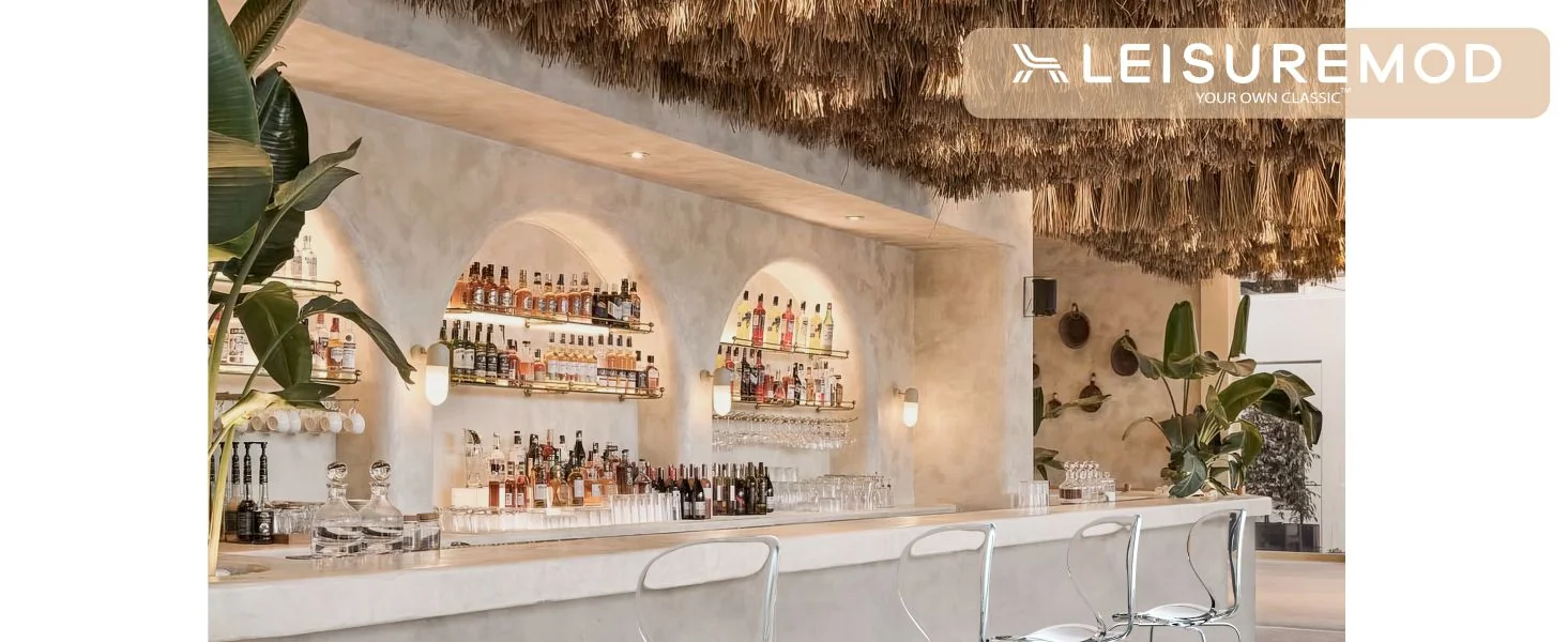 Oyster Acrylic Barstool with Steel Frame in Chrome Finish in Clear