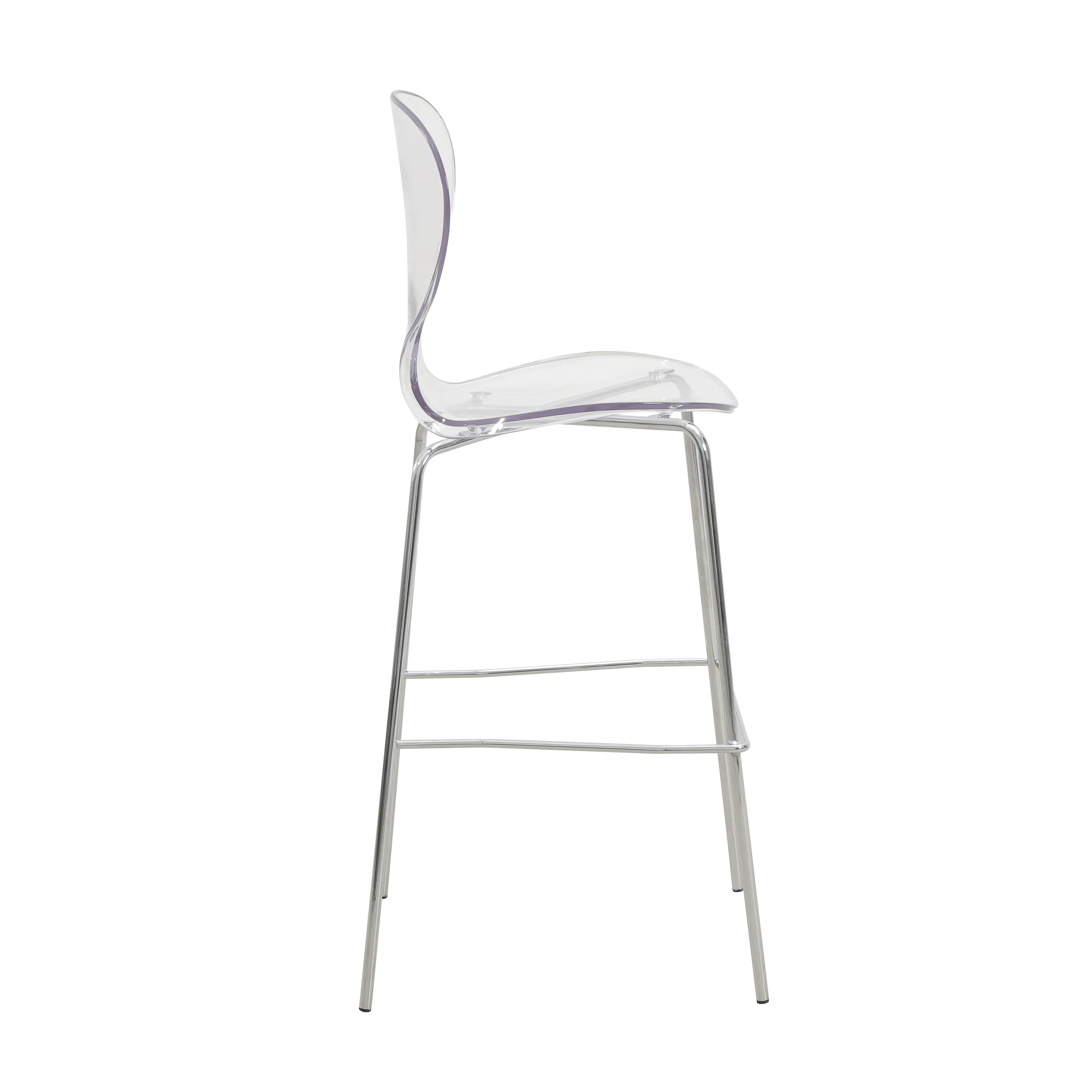 Oyster Acrylic Barstool with Steel Frame in Chrome Finish in Clear
