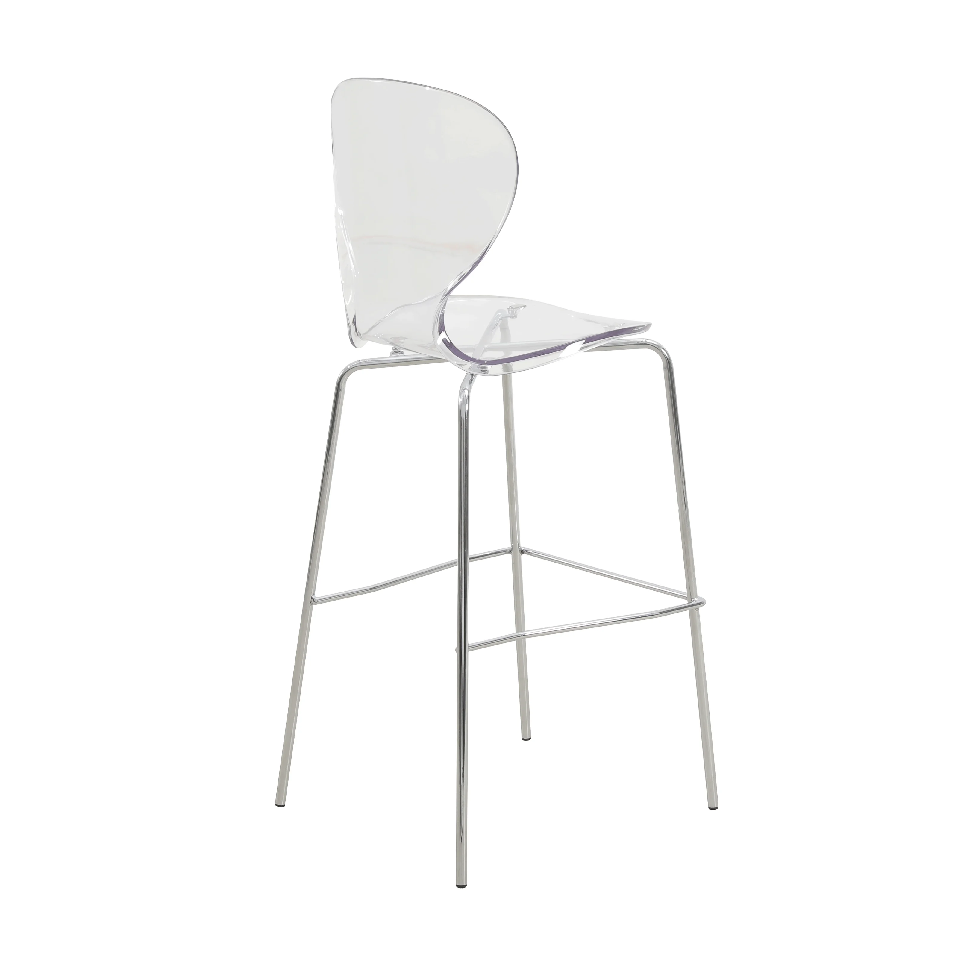 Oyster Acrylic Barstool with Steel Frame in Chrome Finish in Clear