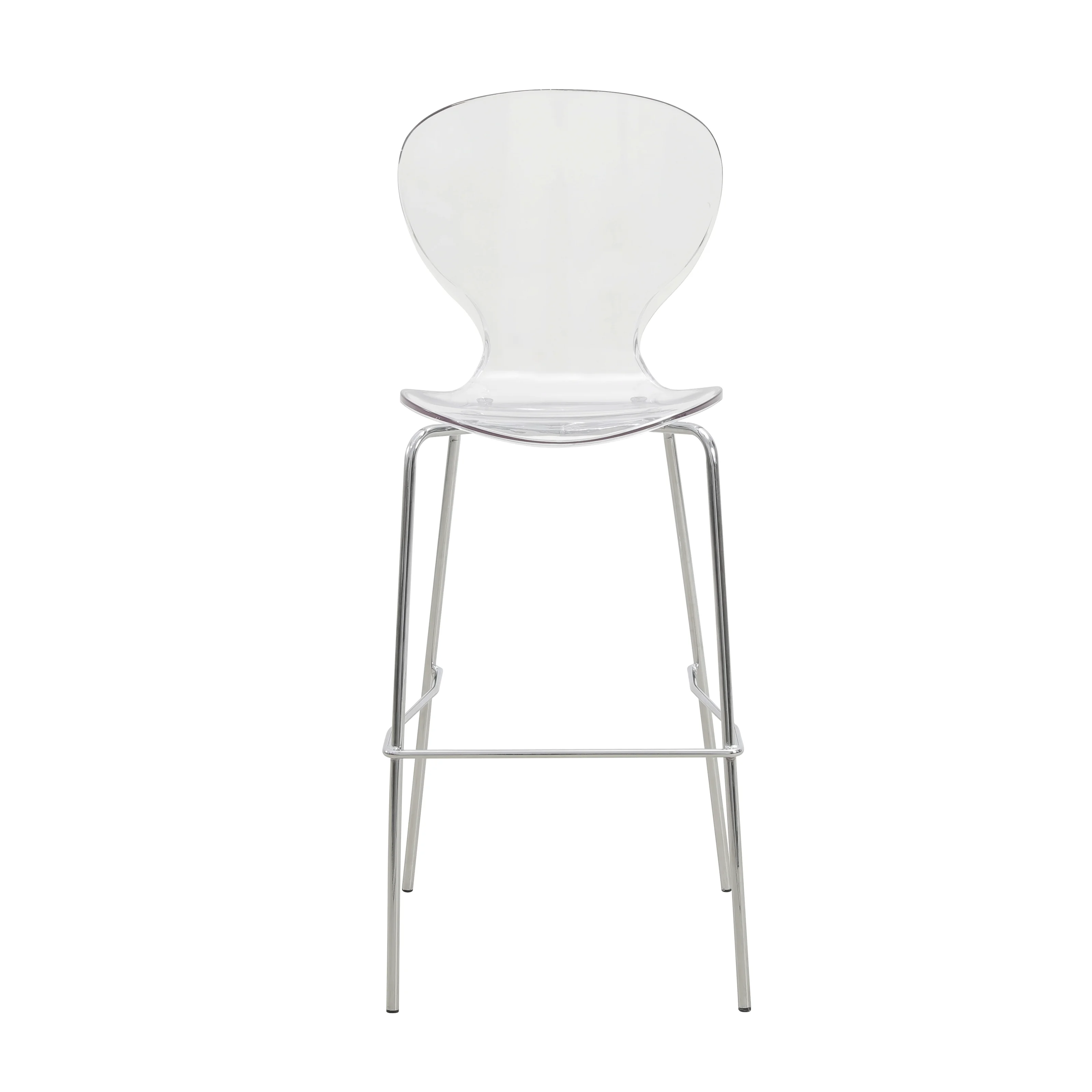Oyster Acrylic Barstool with Steel Frame in Chrome Finish Set of 2 in Clear