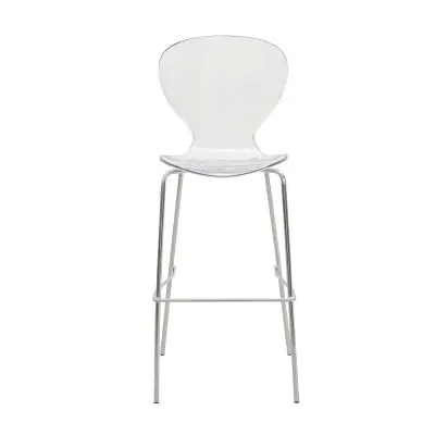 Oyster Acrylic Barstool with Steel Frame in Chrome Finish Set of 2 in Clear