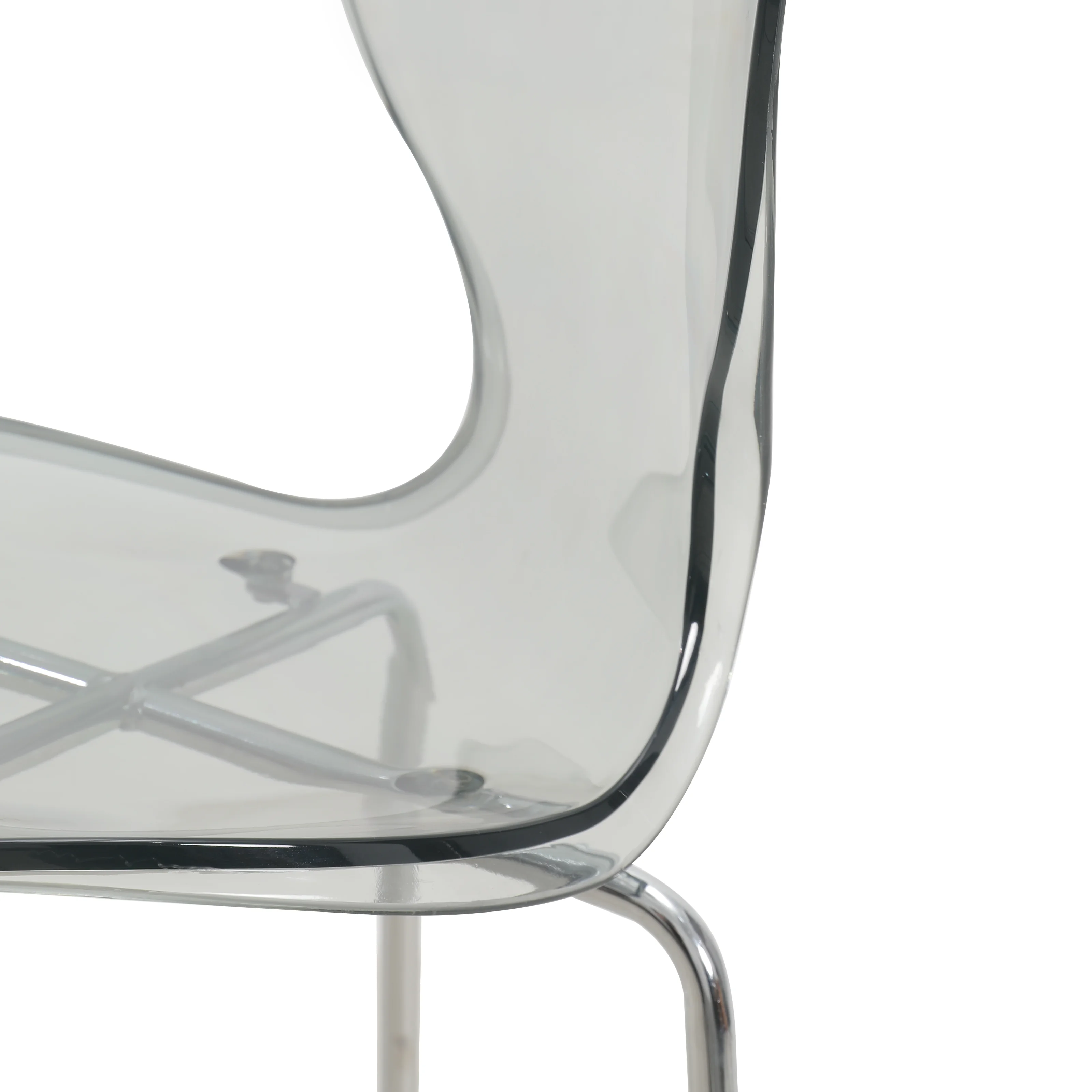 Oyster Acrylic Barstool with Steel Frame in Chrome Finish in Smoke