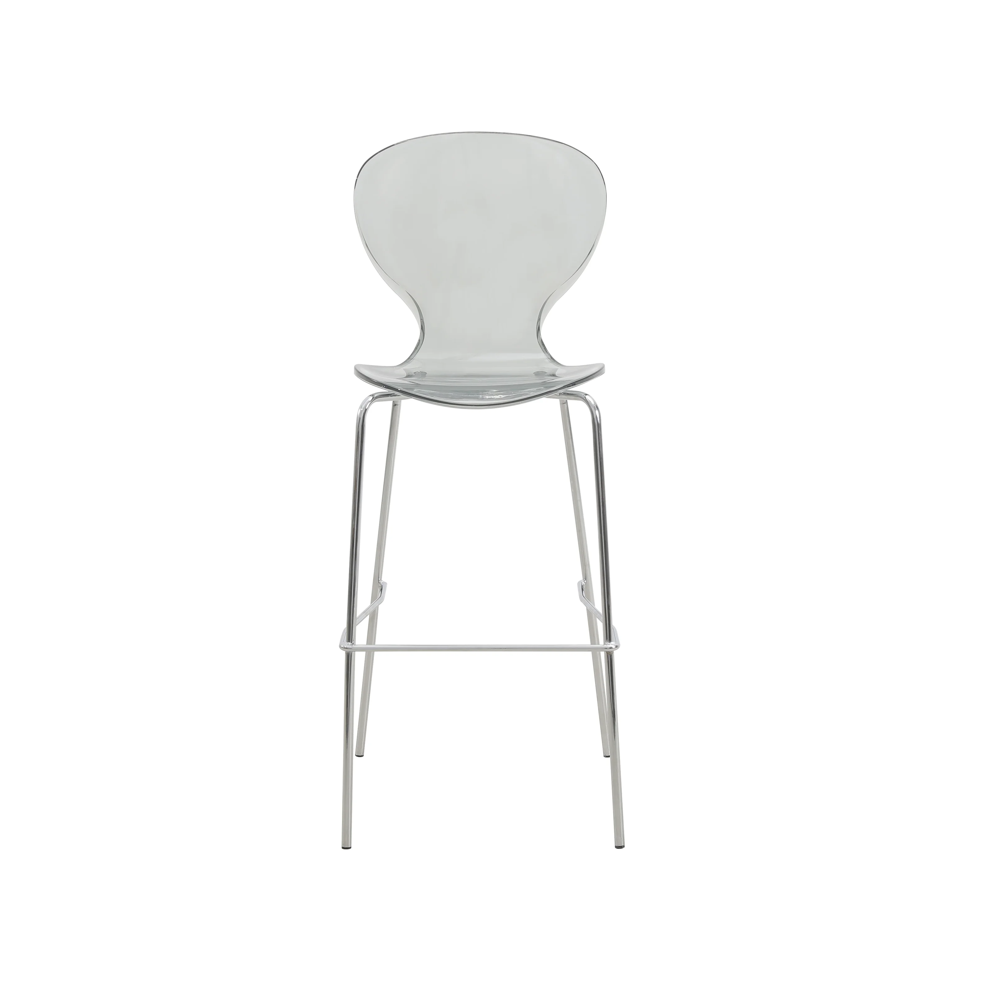 Oyster Acrylic Barstool with Steel Frame in Chrome Finish in Smoke