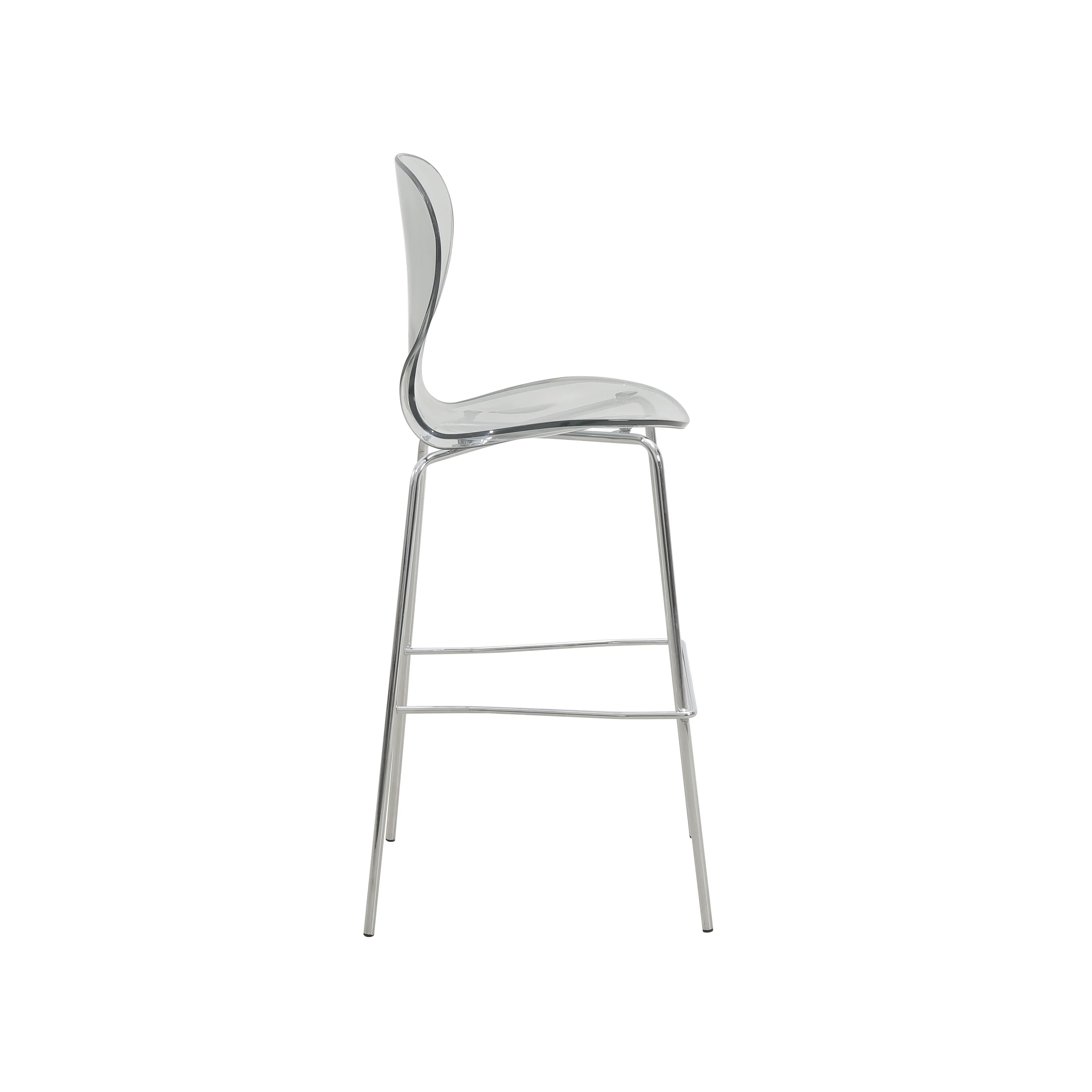 Oyster Acrylic Barstool with Steel Frame in Chrome Finish in Smoke