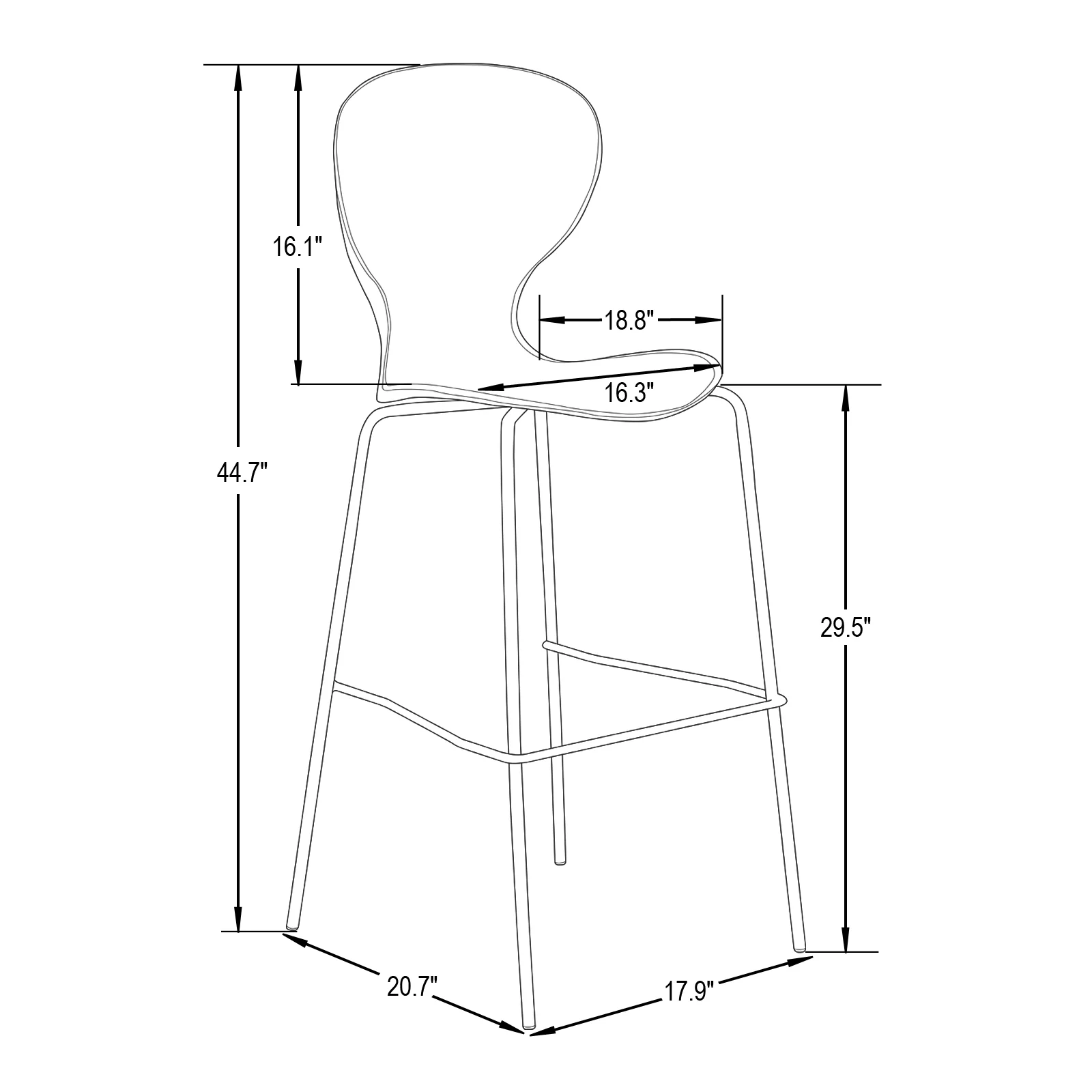 Oyster Acrylic Barstool with Steel Frame in Chrome Finish in Smoke