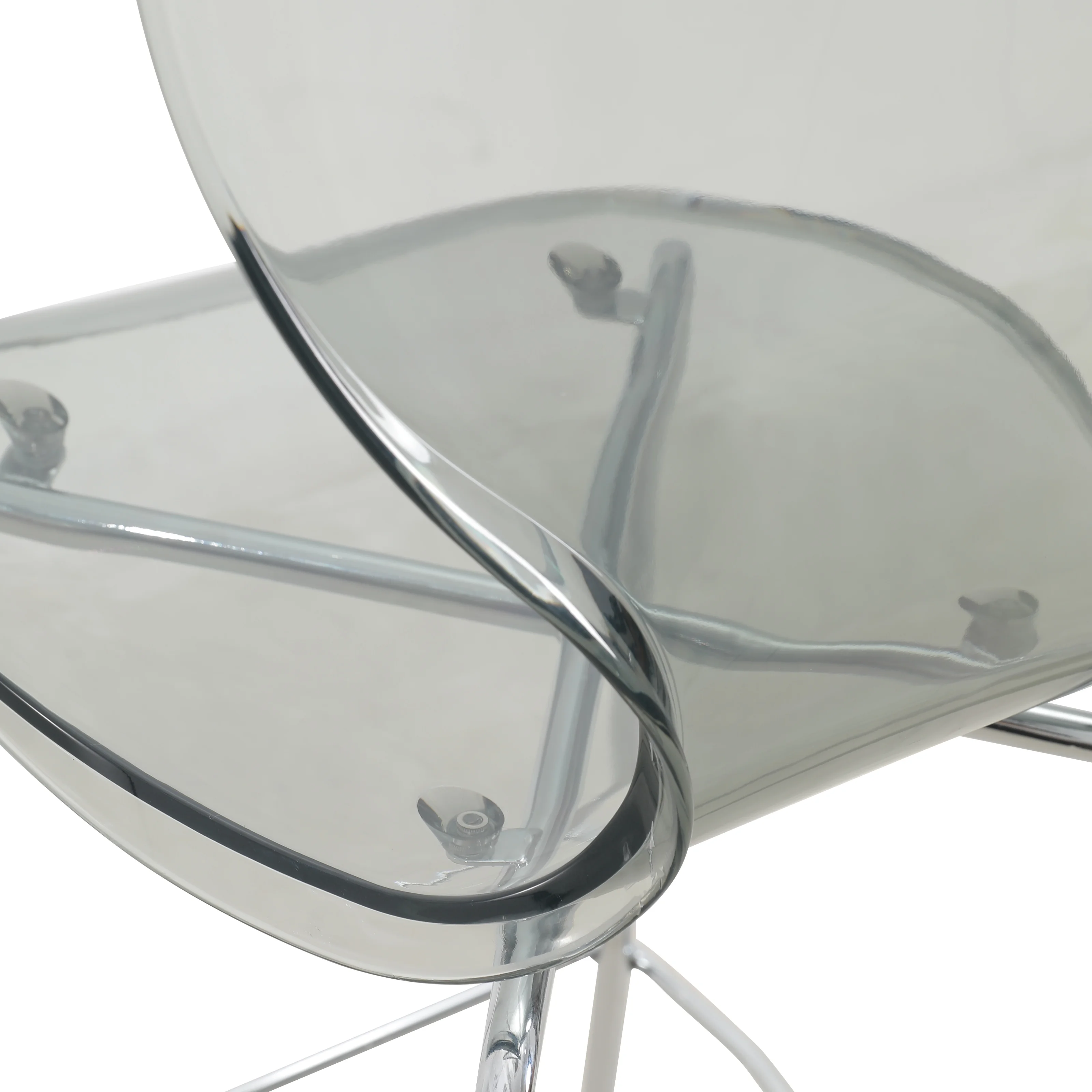 Oyster Acrylic Barstool with Steel Frame in Chrome Finish Set of 2 in Smoke