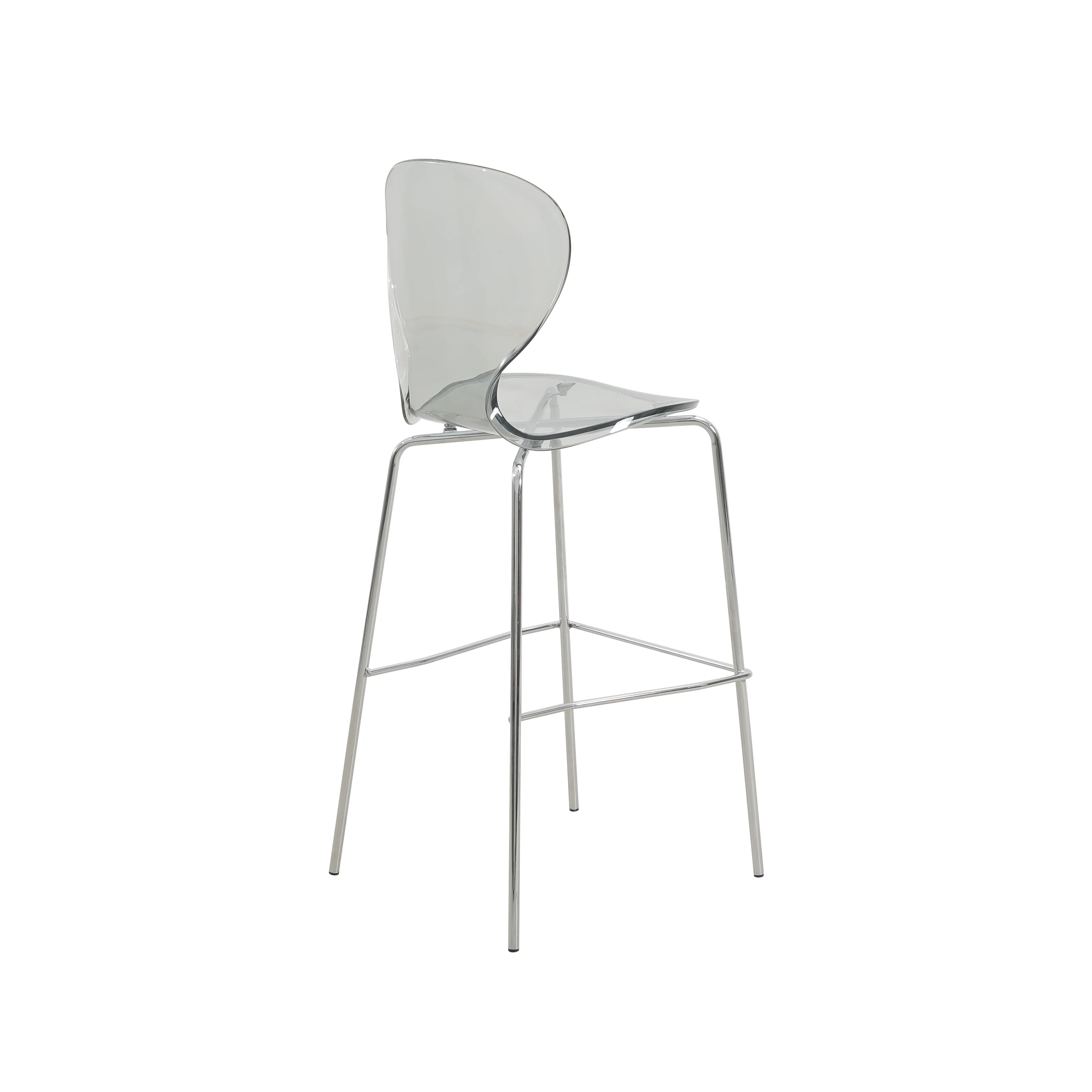 Oyster Acrylic Barstool with Steel Frame in Chrome Finish Set of 2 in Smoke