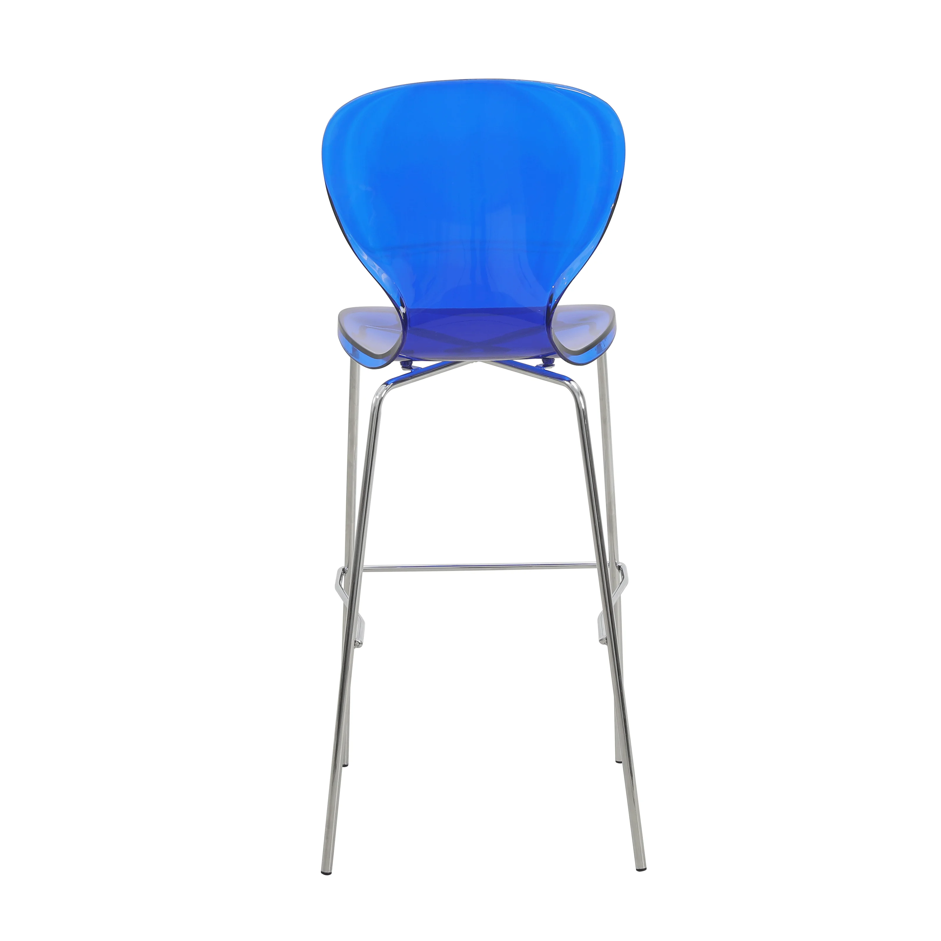 Oyster Acrylic Barstool with Steel Frame in Chrome Finish in Transparent Blue