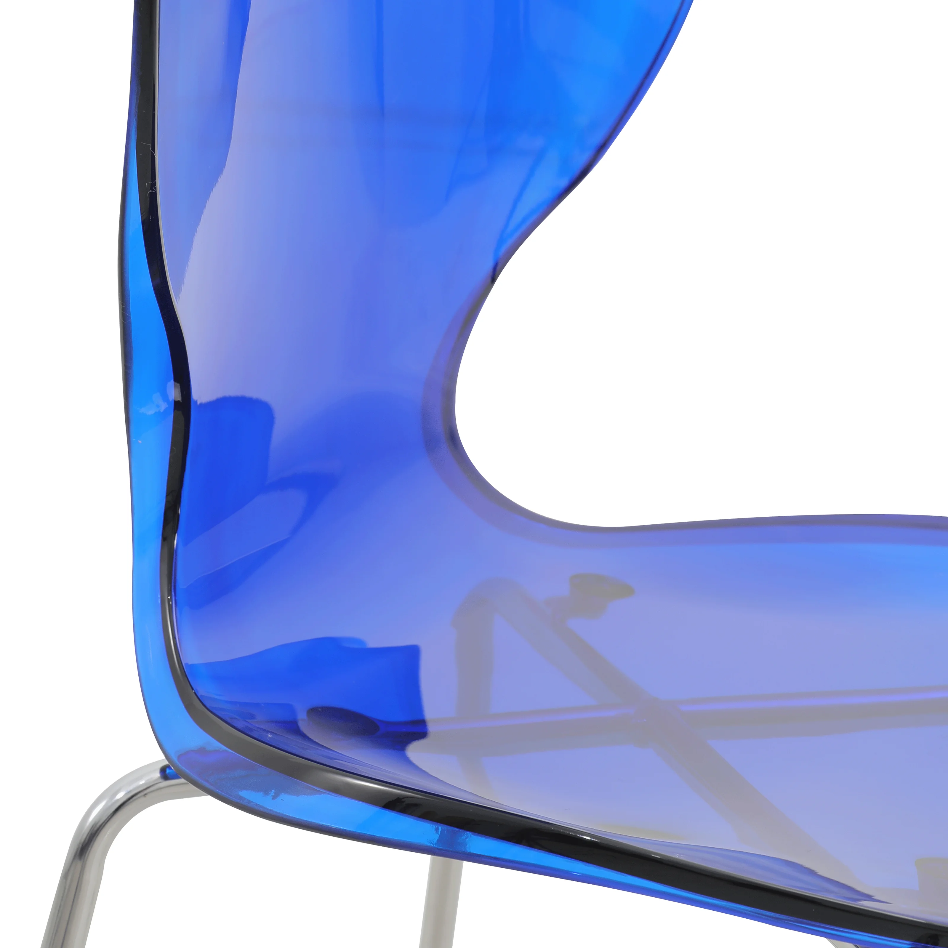 Oyster Acrylic Barstool with Steel Frame in Chrome Finish in Transparent Blue