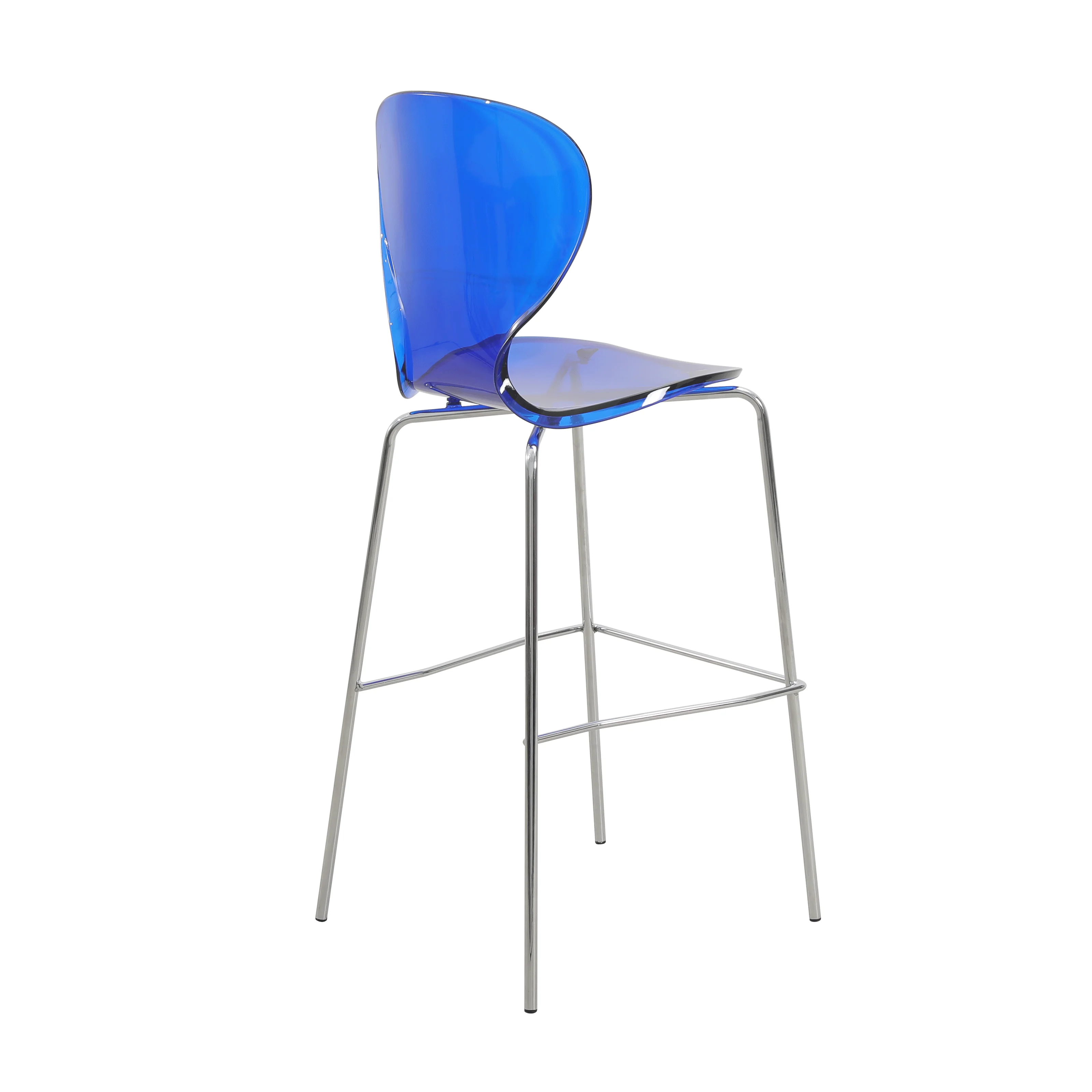 Oyster Acrylic Barstool with Steel Frame in Chrome Finish in Transparent Blue