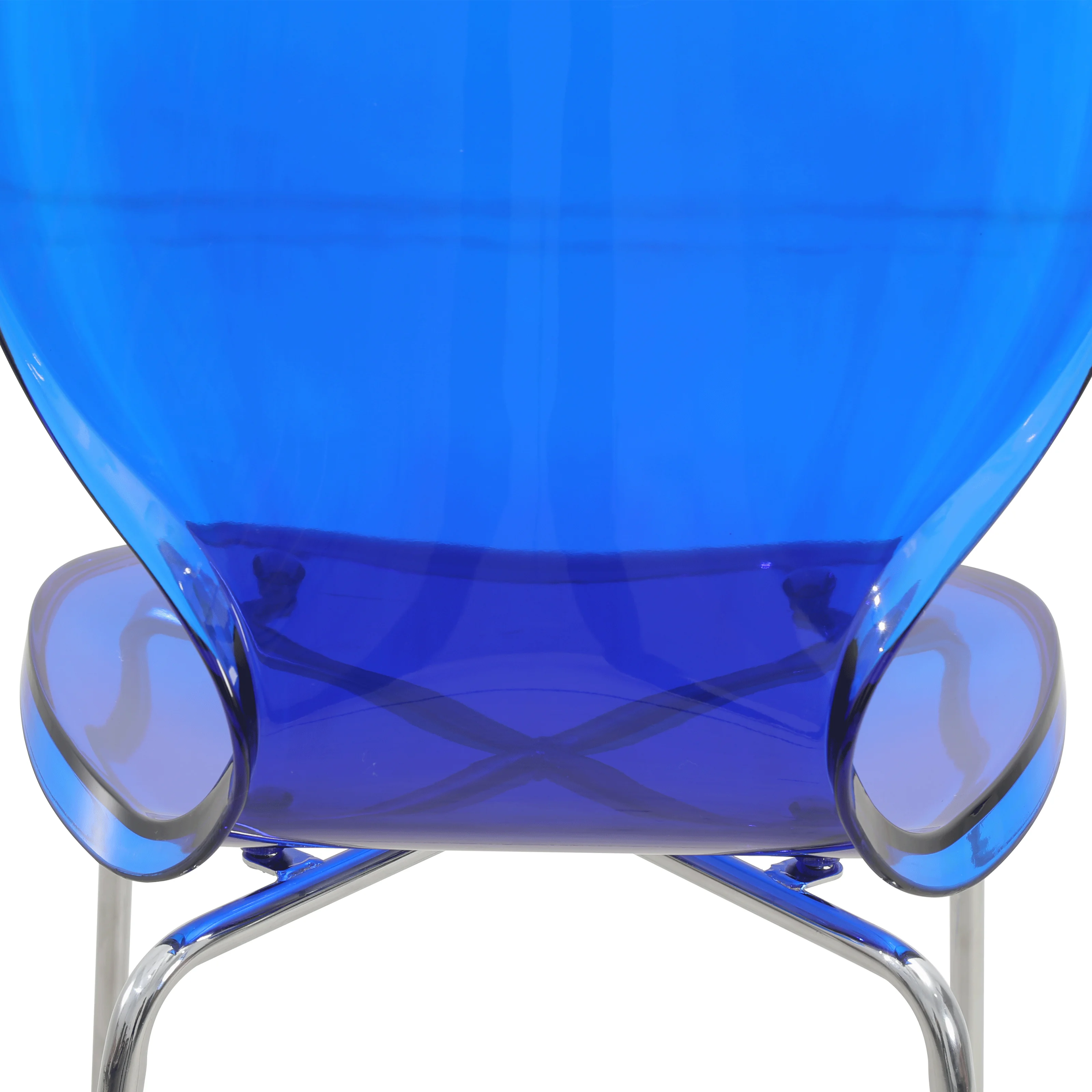 Oyster Acrylic Barstool with Steel Frame in Chrome Finish Set of 2 in Transparent Blue
