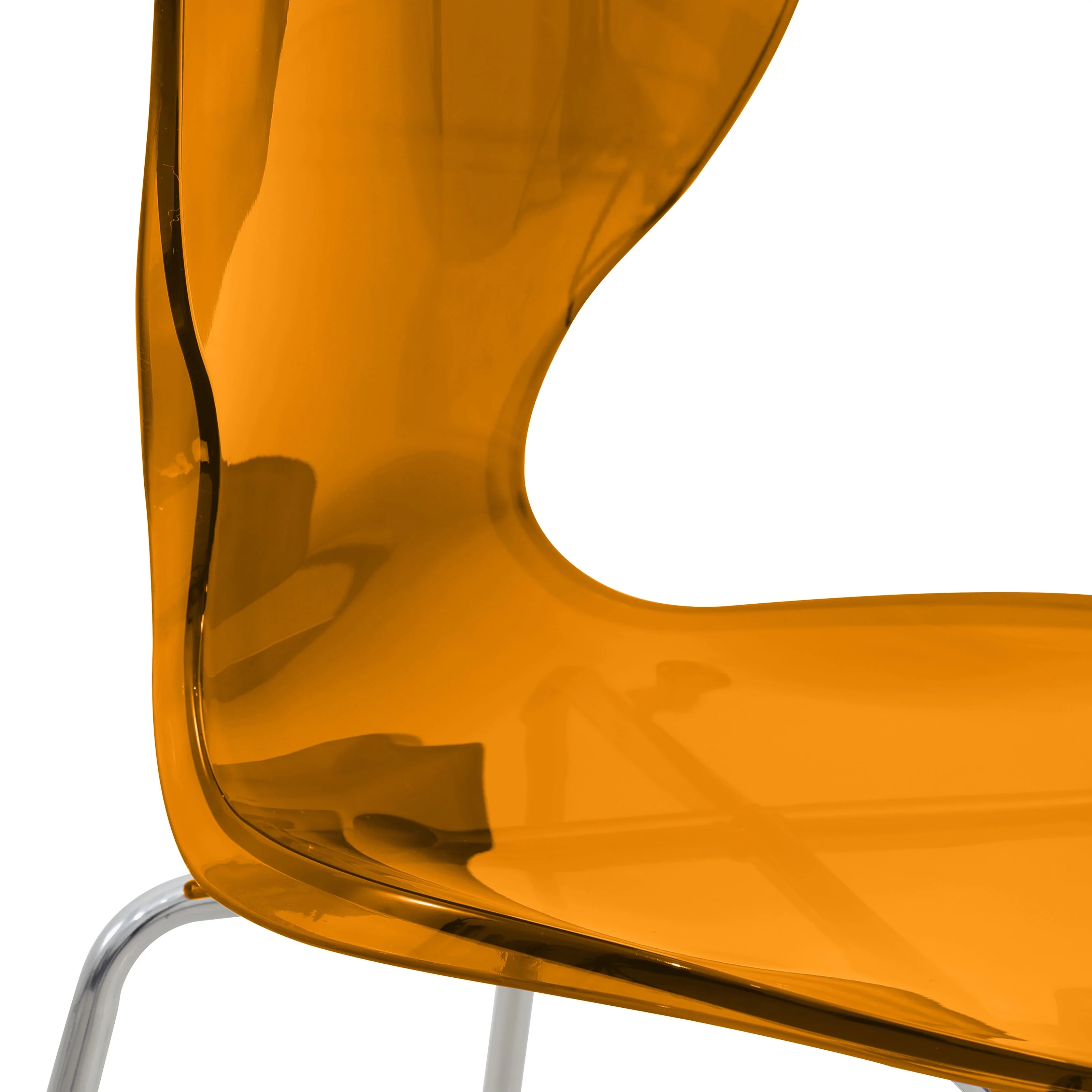 Oyster Acrylic Barstool with Steel Frame in Chrome Finish in Transparent Orange