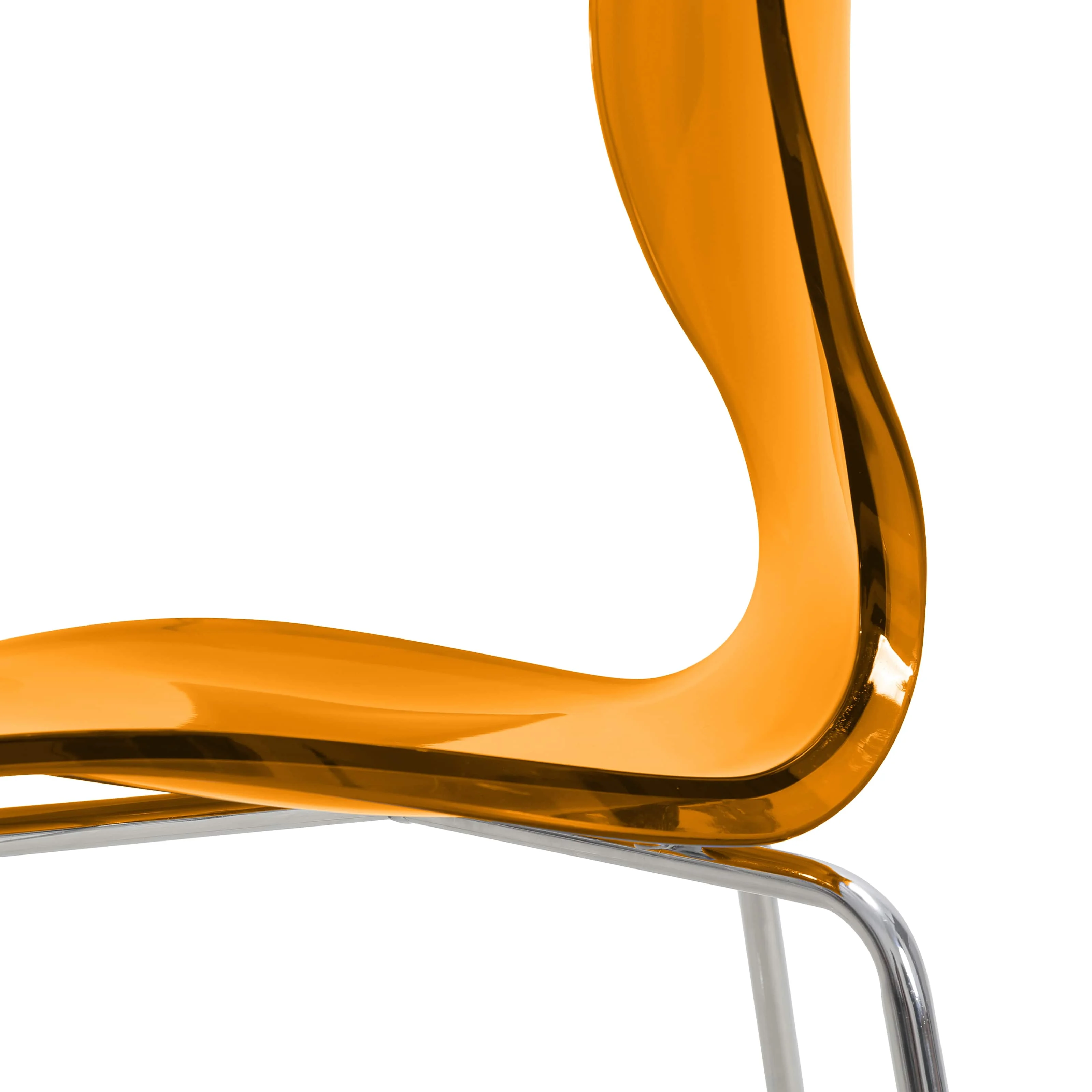 Oyster Acrylic Barstool with Steel Frame in Chrome Finish in Transparent Orange