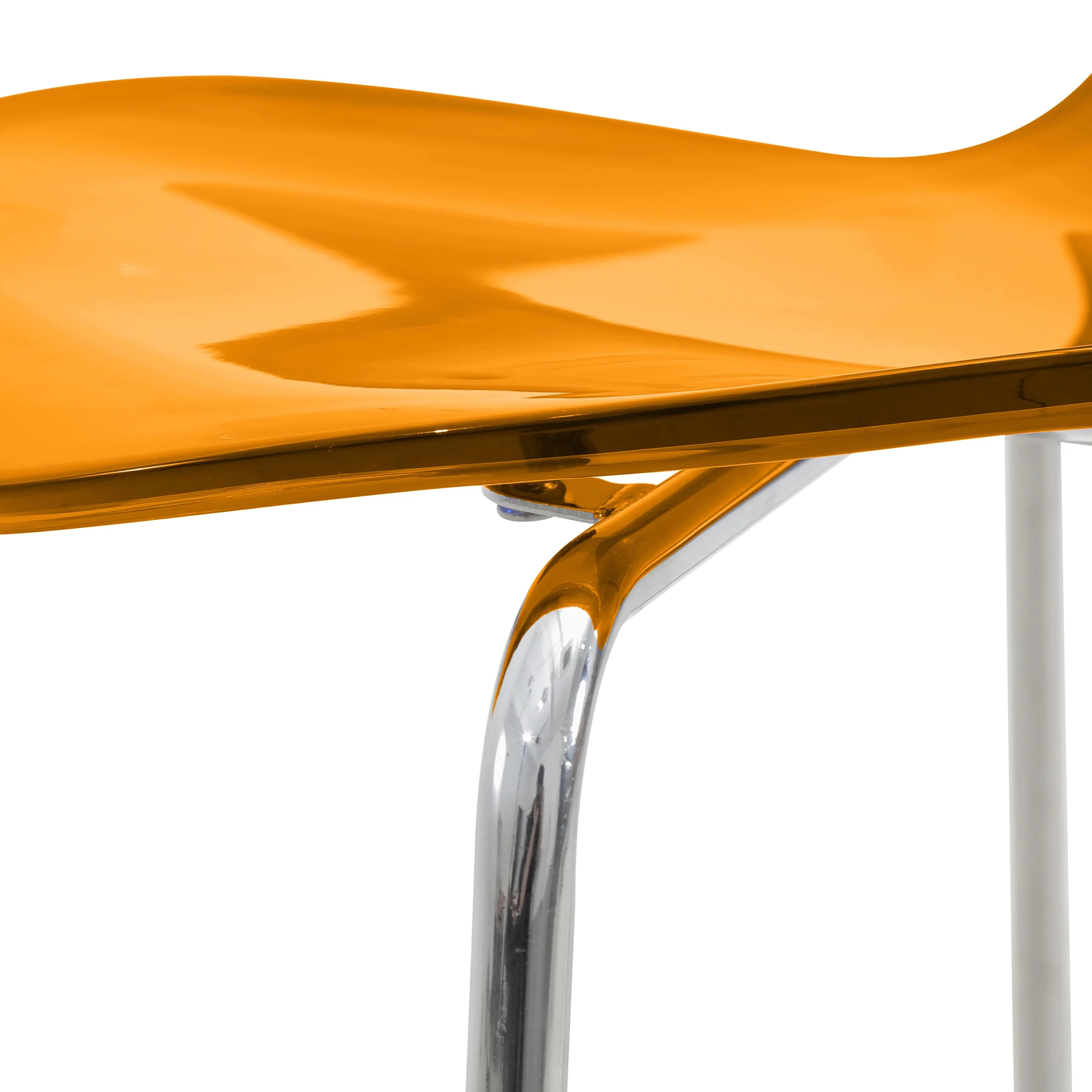 Oyster Acrylic Barstool with Steel Frame in Chrome Finish in Transparent Orange