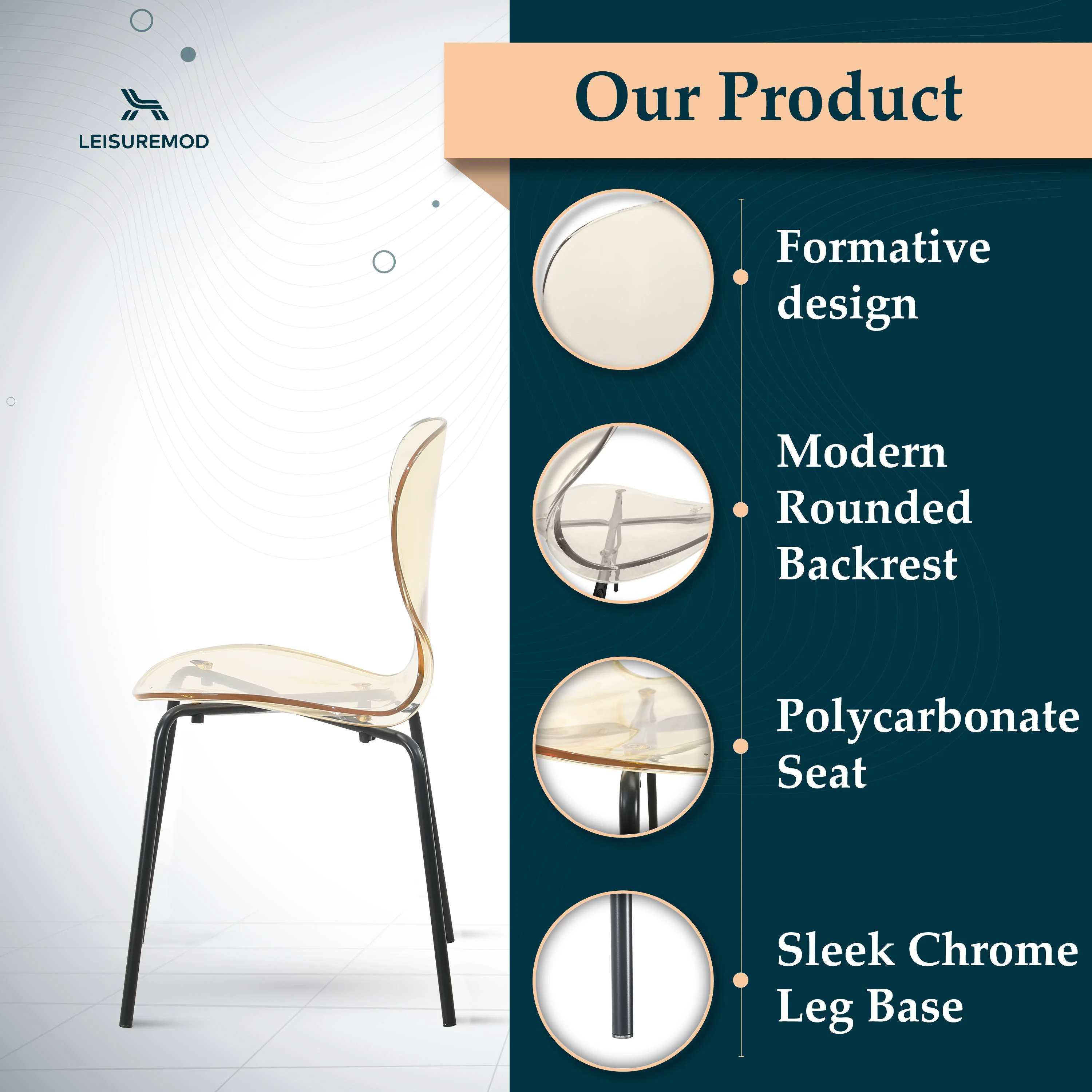 Modern Oyster Transparent Side Chair in Black Base