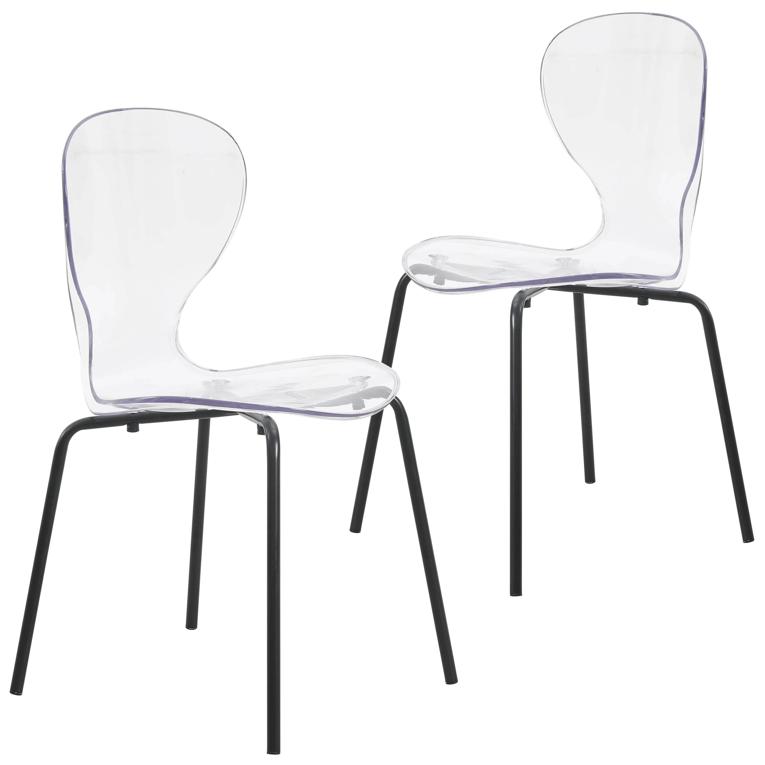 Modern Oyster Transparent Side Chair in Black Base set of 2