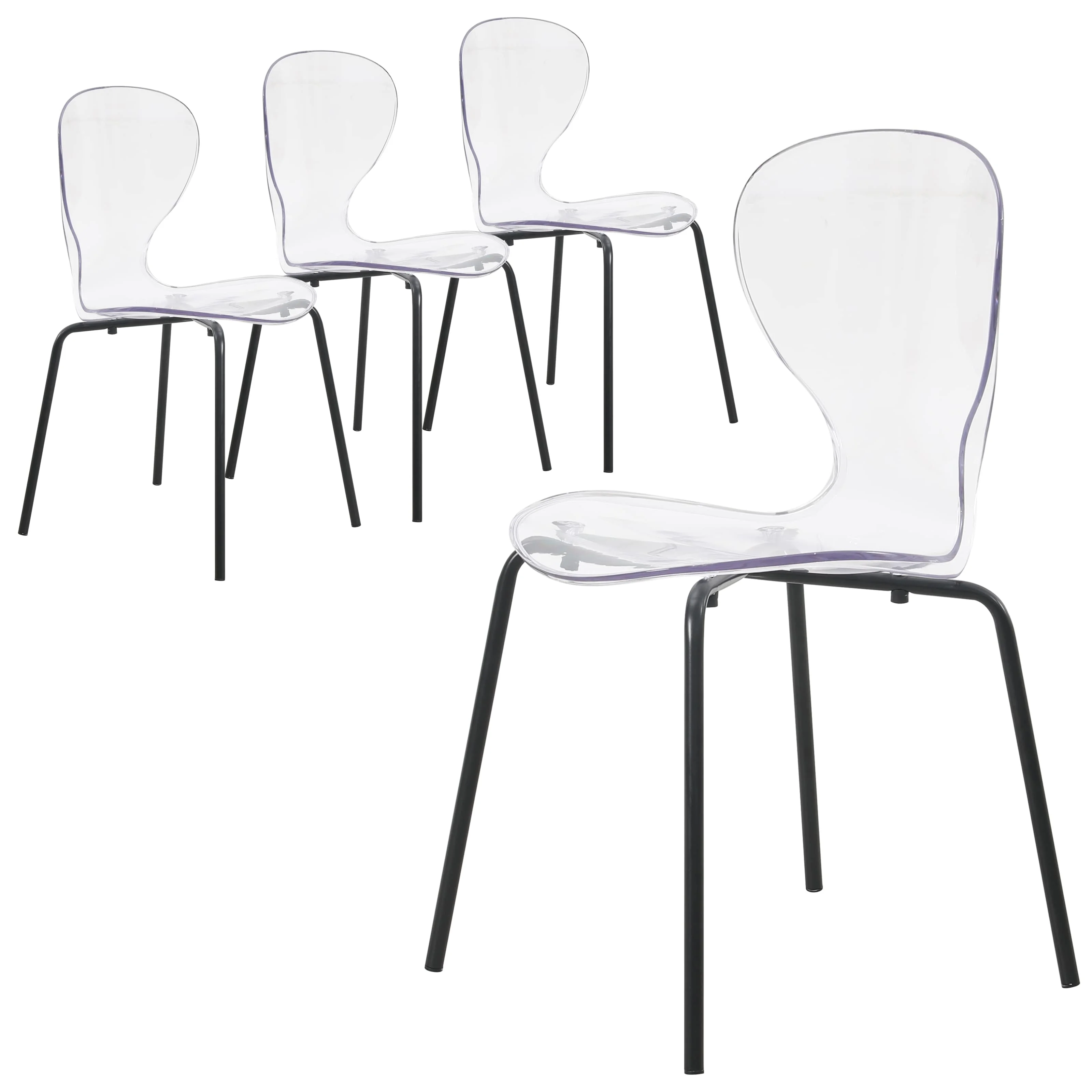 Modern Oyster Transparent Side Chair in Black Base set of 4