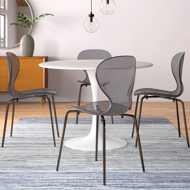 Modern Oyster Transparent Side Chair in Black Base