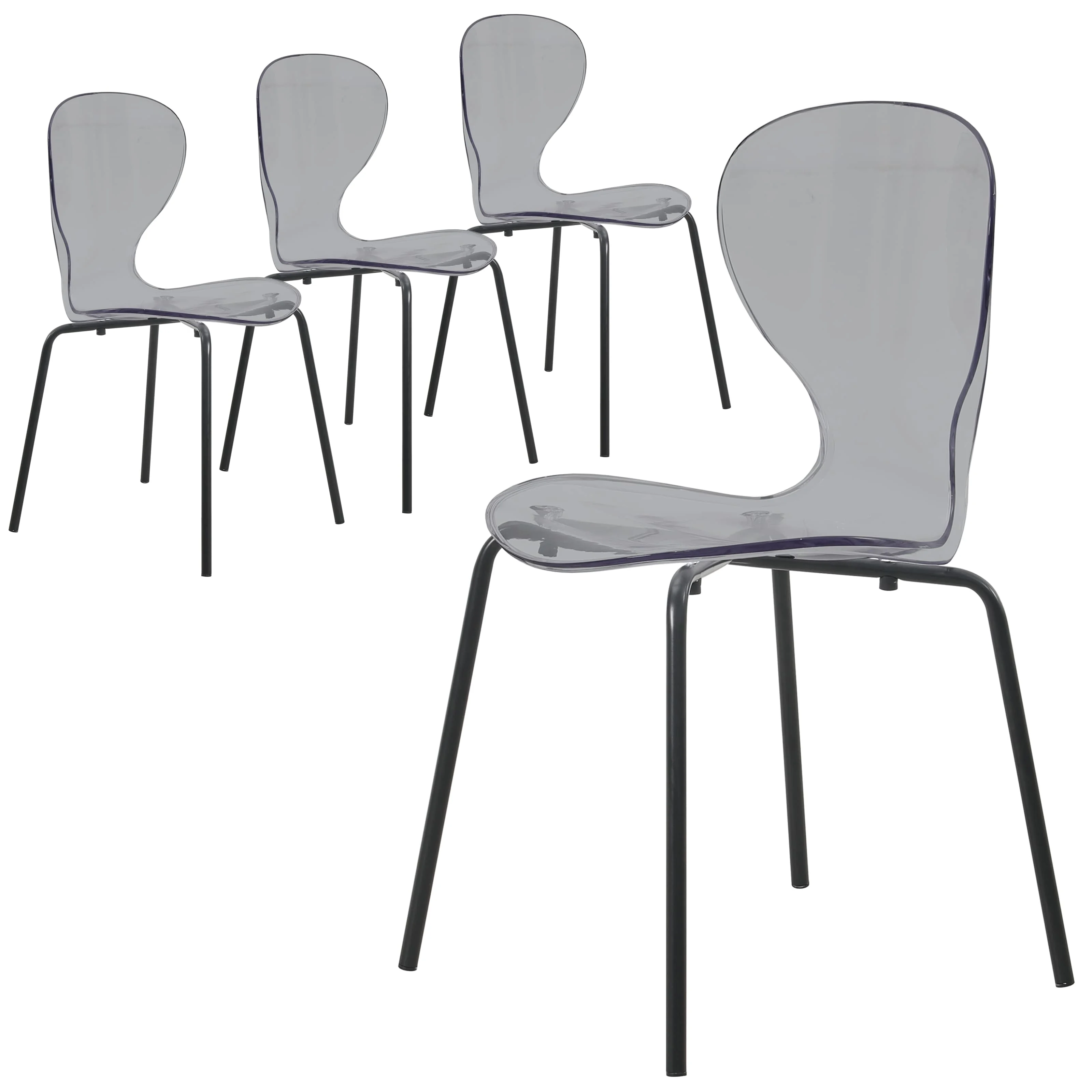 Modern Oyster Transparent Side Chair in Black Base set of 4