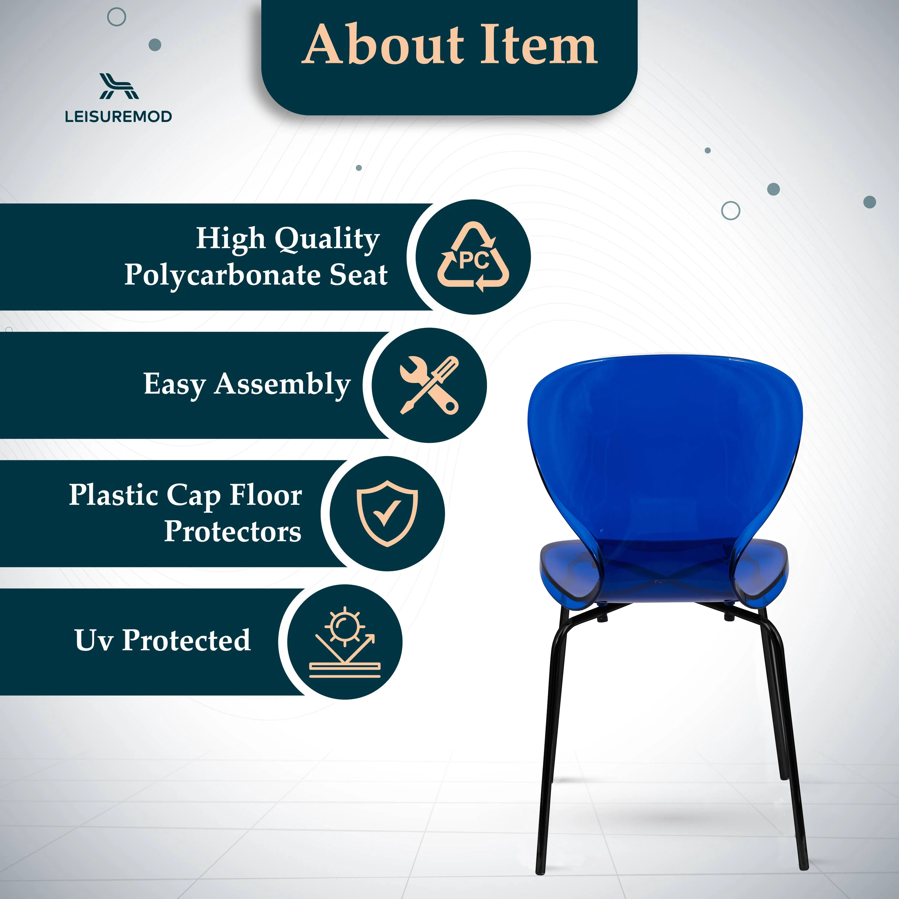 Modern Oyster Transparent Side Chair in Black Base set of 2