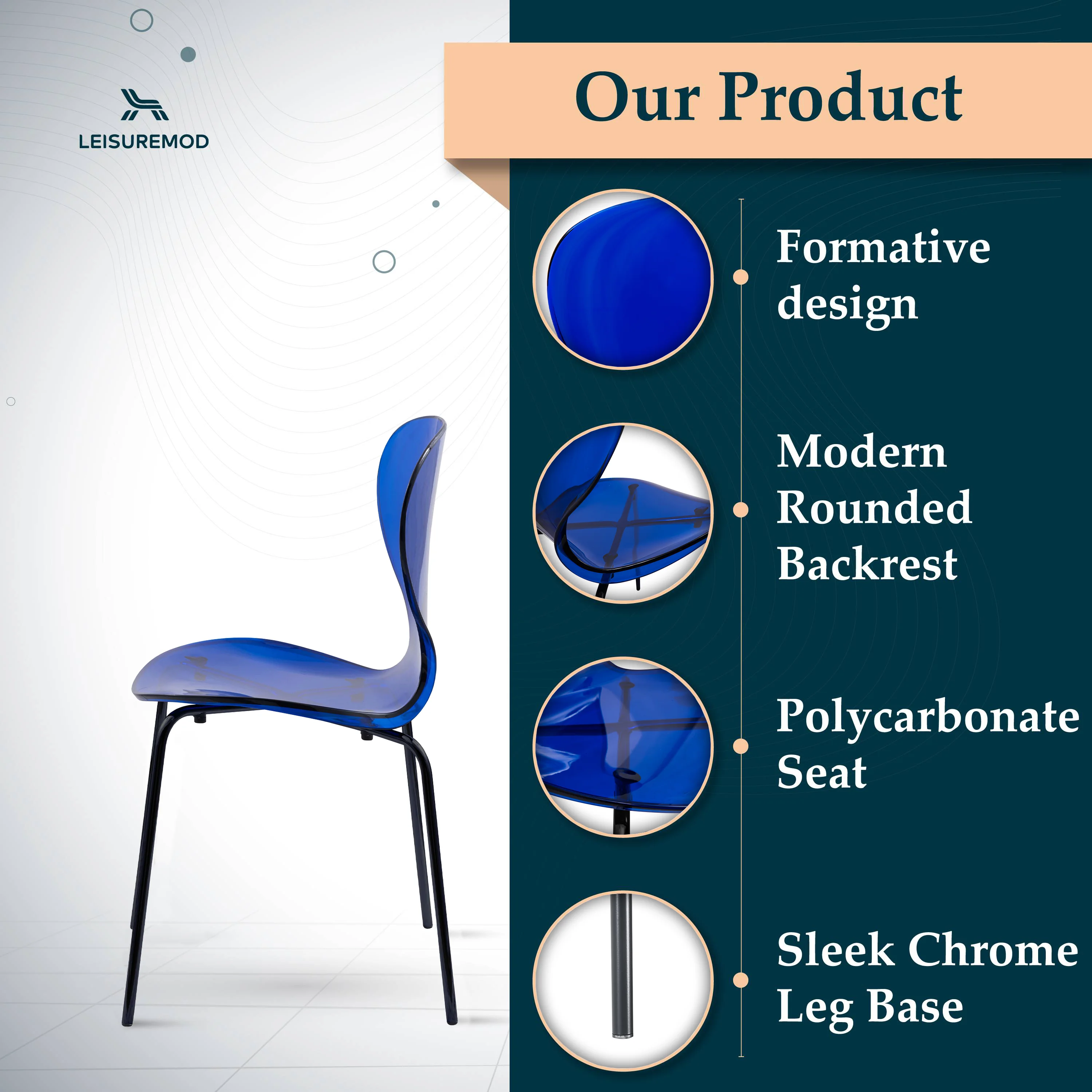 Modern Oyster Transparent Side Chair in Black Base set of 2