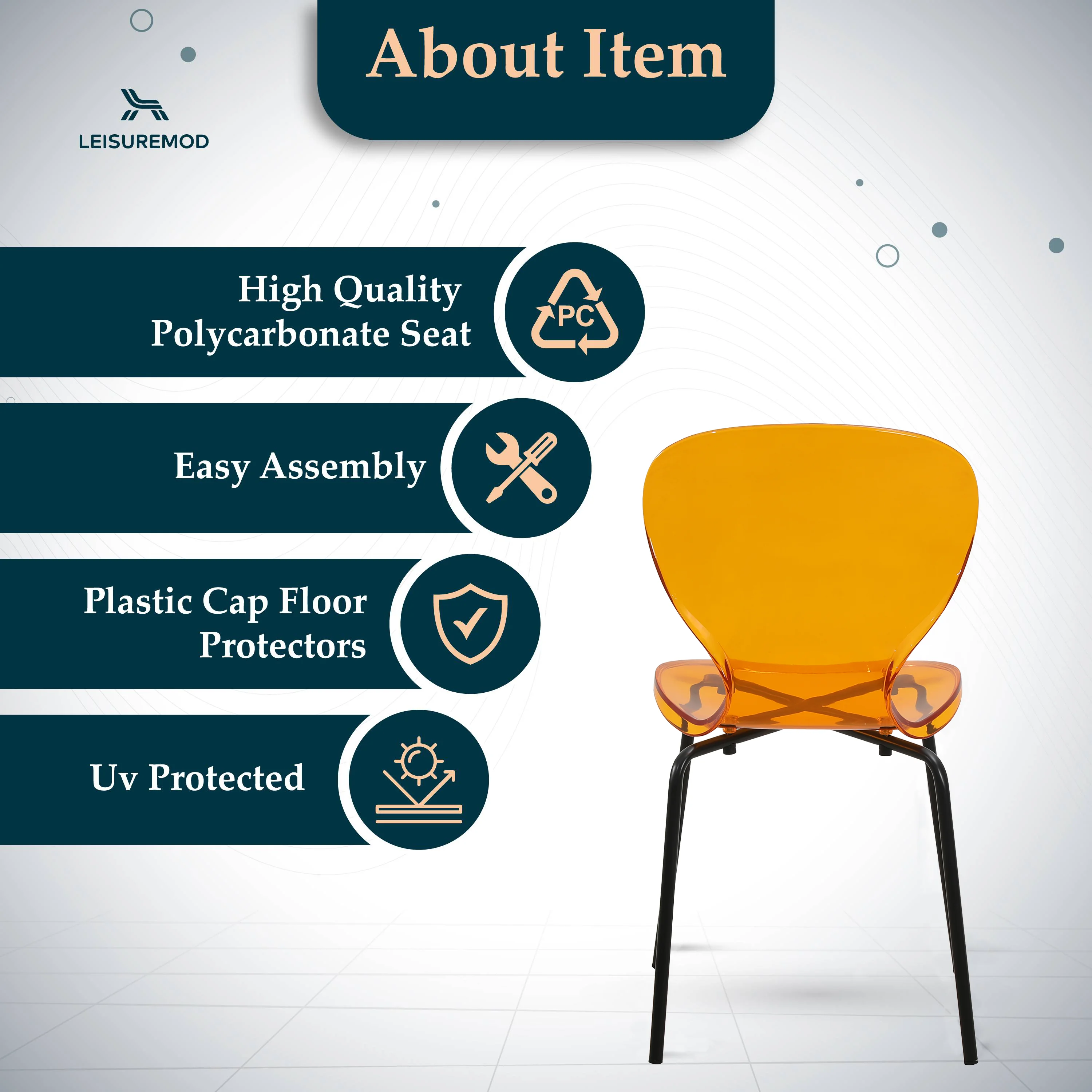 Modern Oyster Transparent Side Chair in Black Base