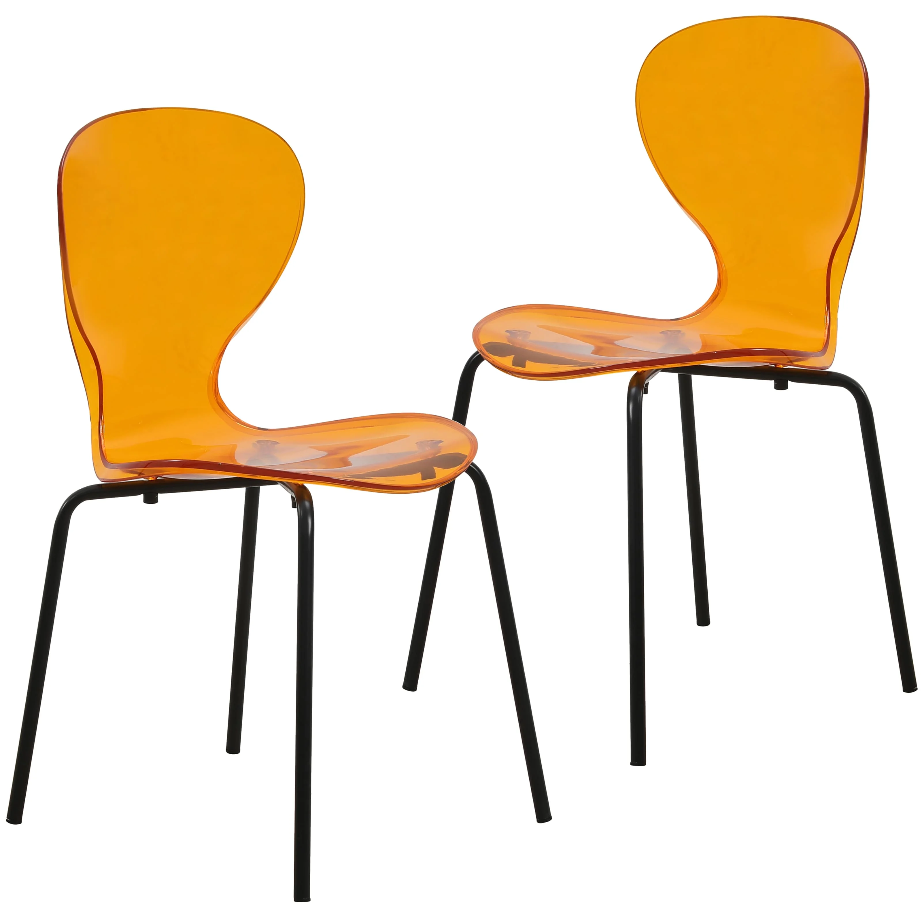 Modern Oyster Transparent Side Chair in Black Base Set of 2