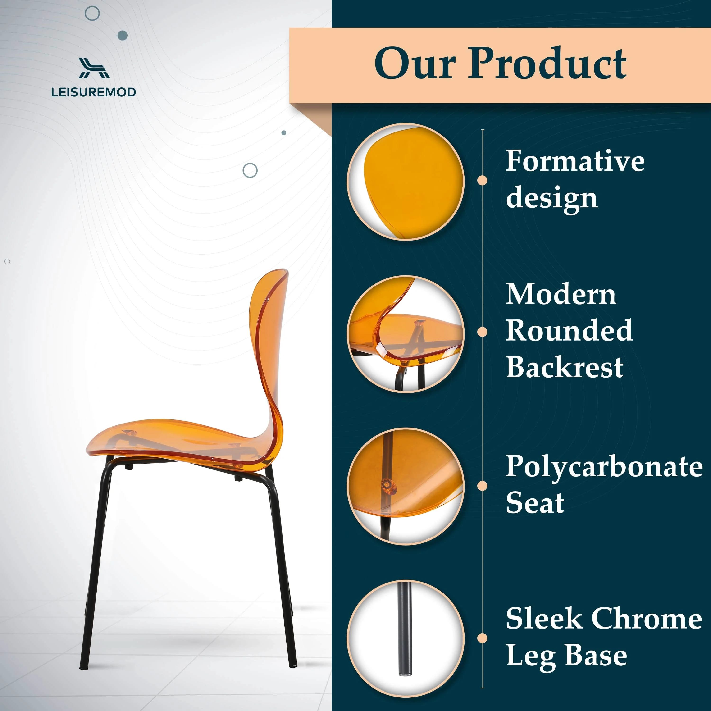 Modern Oyster Transparent Side Chair in Black Base Set of 2