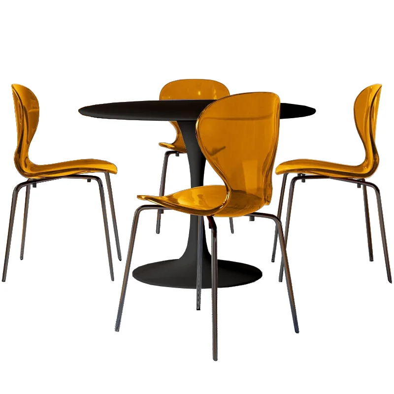 5-Piece Dining Set Round Black MDF Dining Table and 4 Plastic Dining Chairs with Black Base