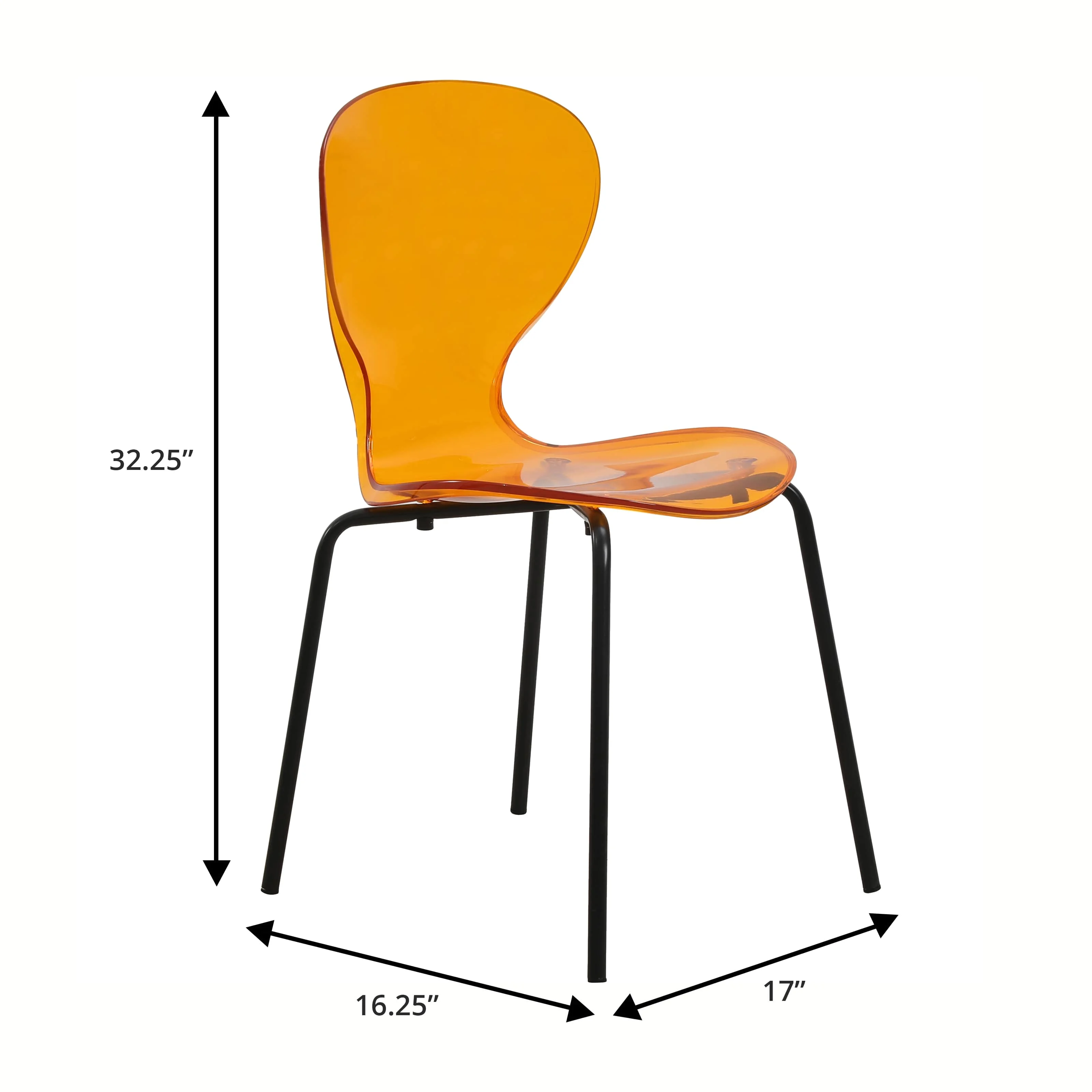 Modern Oyster Transparent Side Chair in Black Base Set of 4