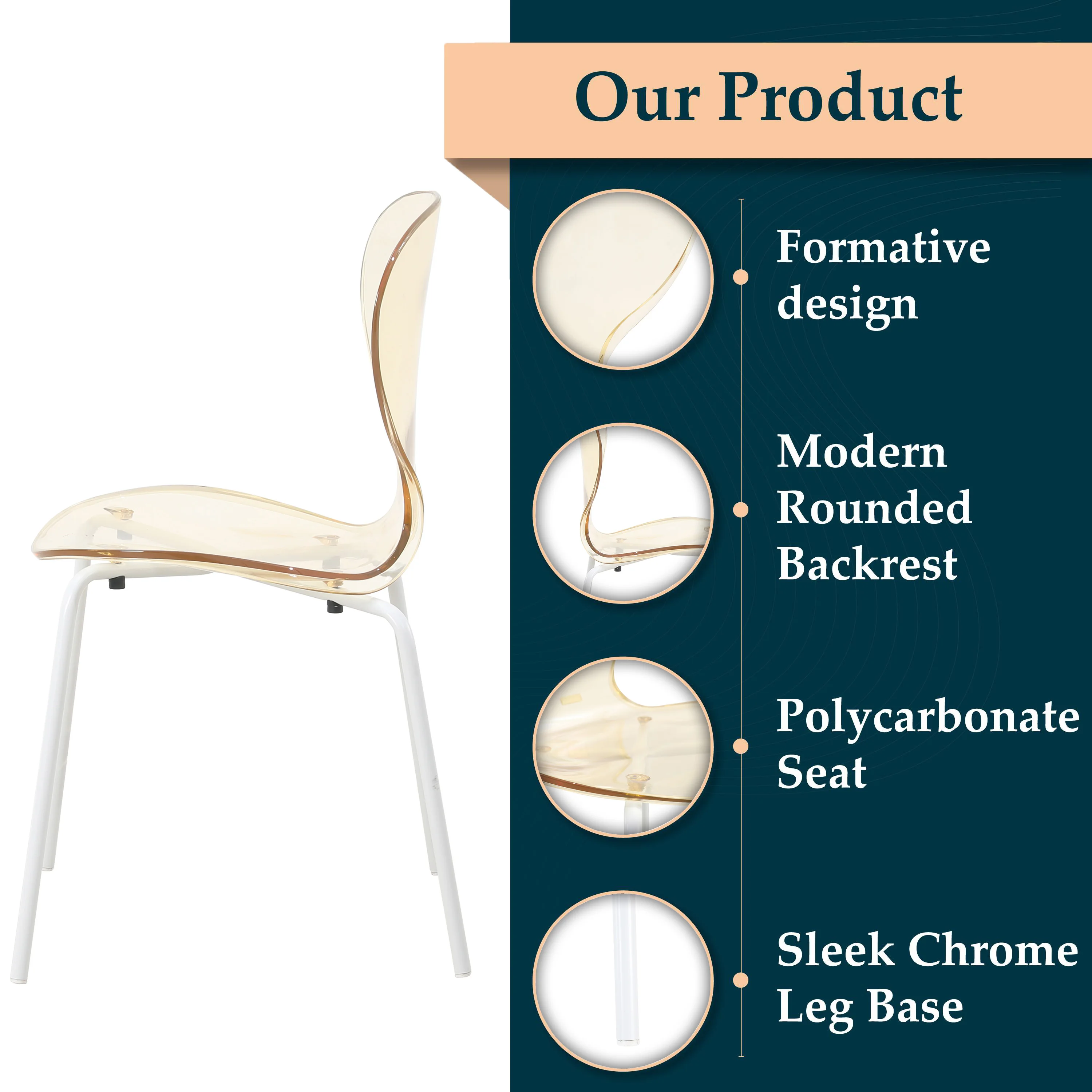 Modern Oyster Transparent Side Chair in White Base