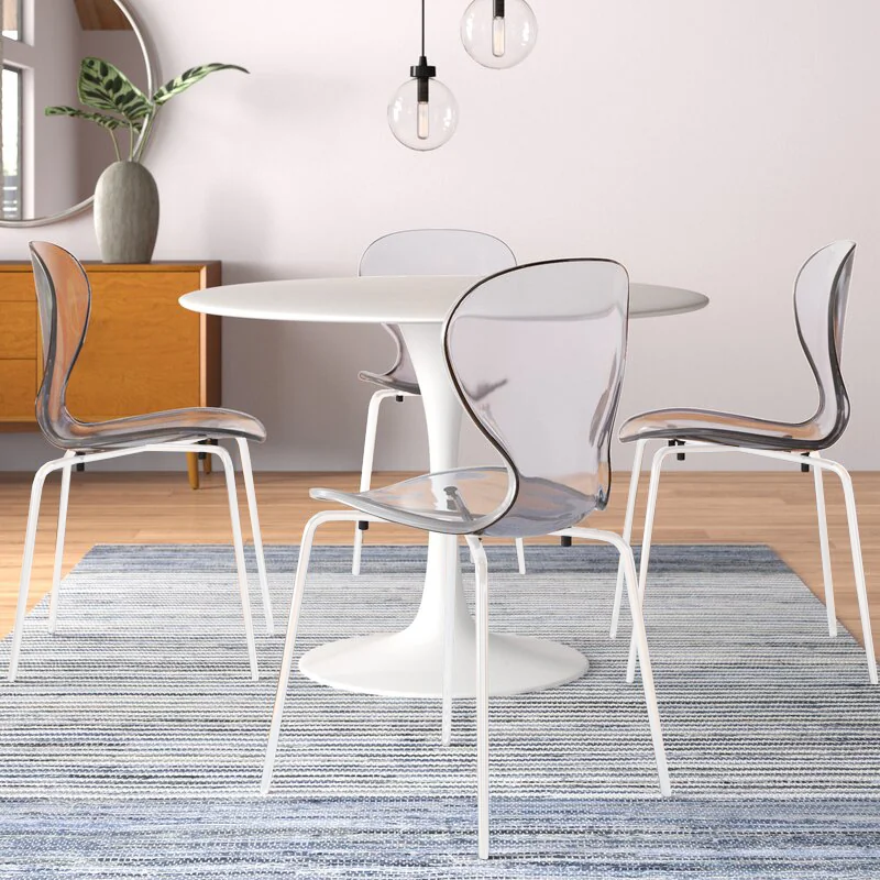 5-Piece Dining Set Round White MDF Dining Table and 4 Plastic Dining Chairs with White Base