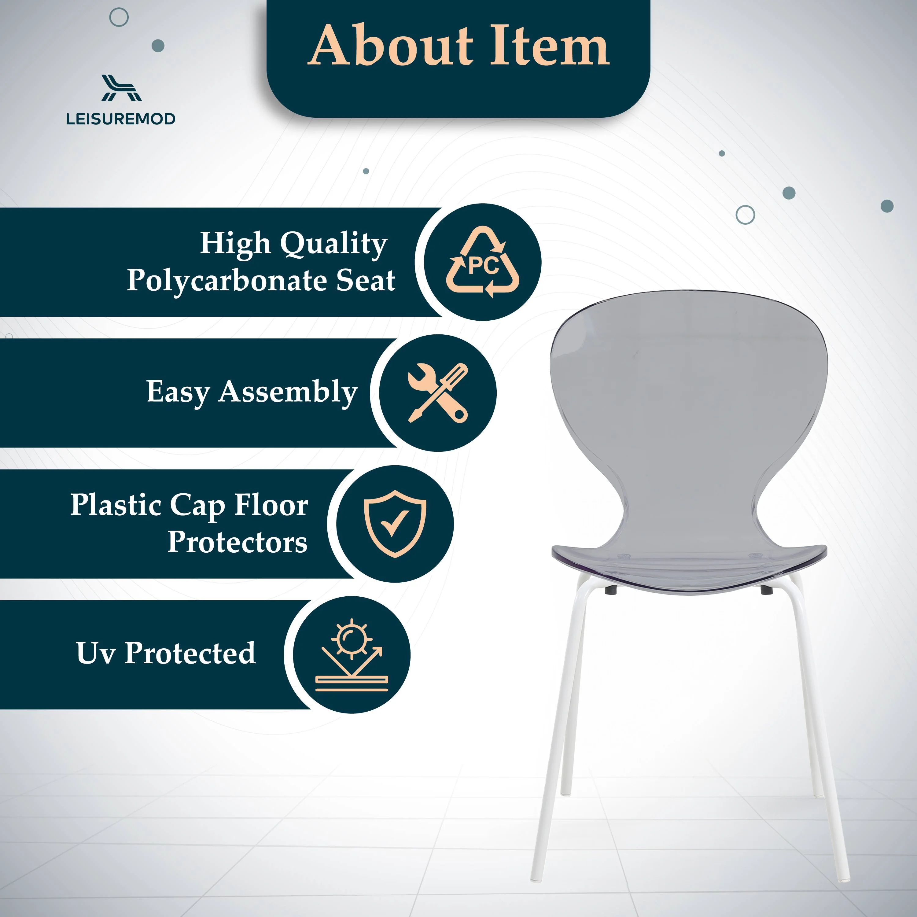 Modern Oyster Transparent Side Chair in White Base