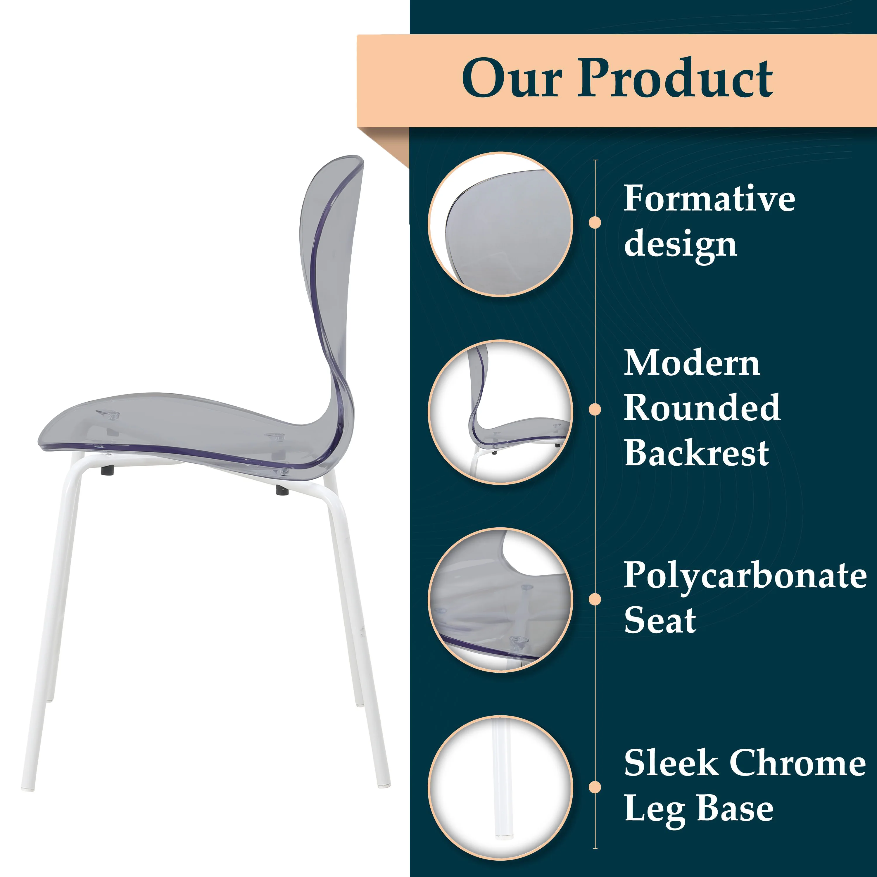 Modern Oyster Transparent Side Chair in White Base Set of 2