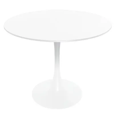 5-Piece Dining Set Round White MDF Dining Table and 4 Plastic Dining Chairs with White Base