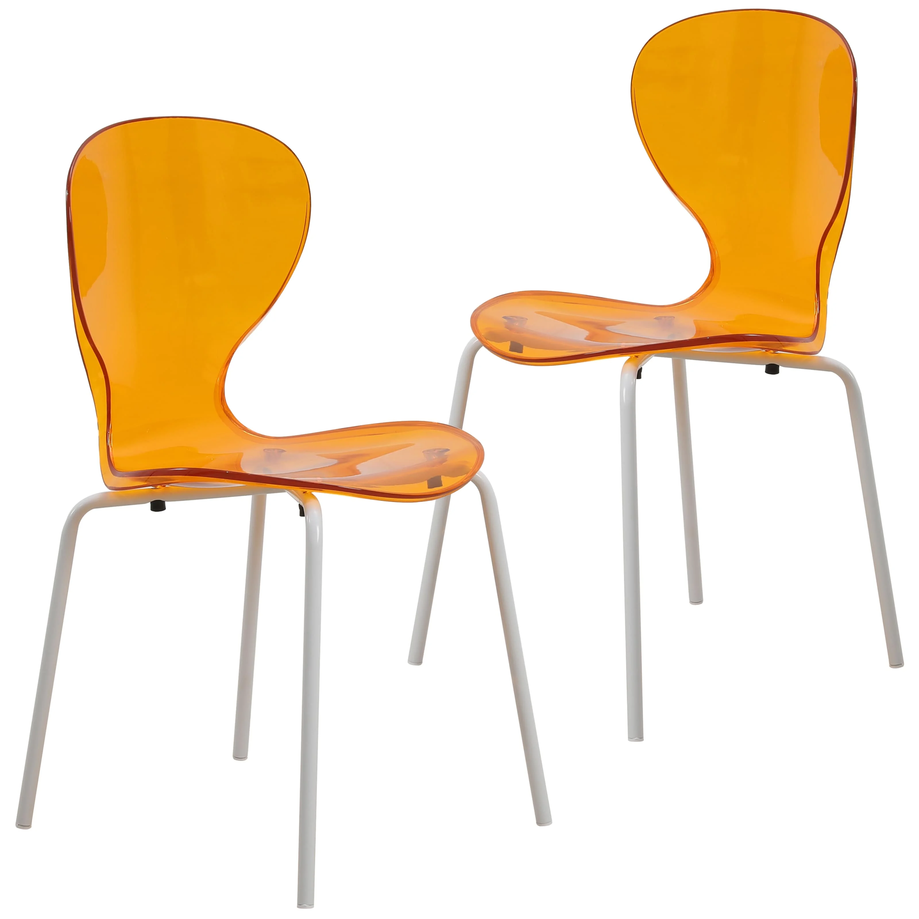 Modern Oyster Transparent Side Chair in White Base Set of 2