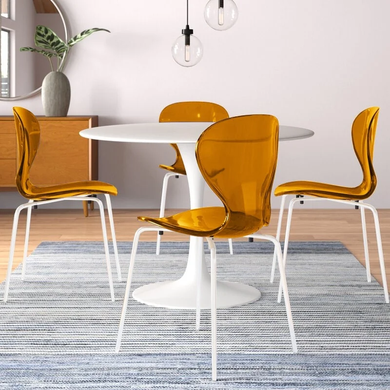 Modern Oyster Transparent Side Chair in White Base Set of 4