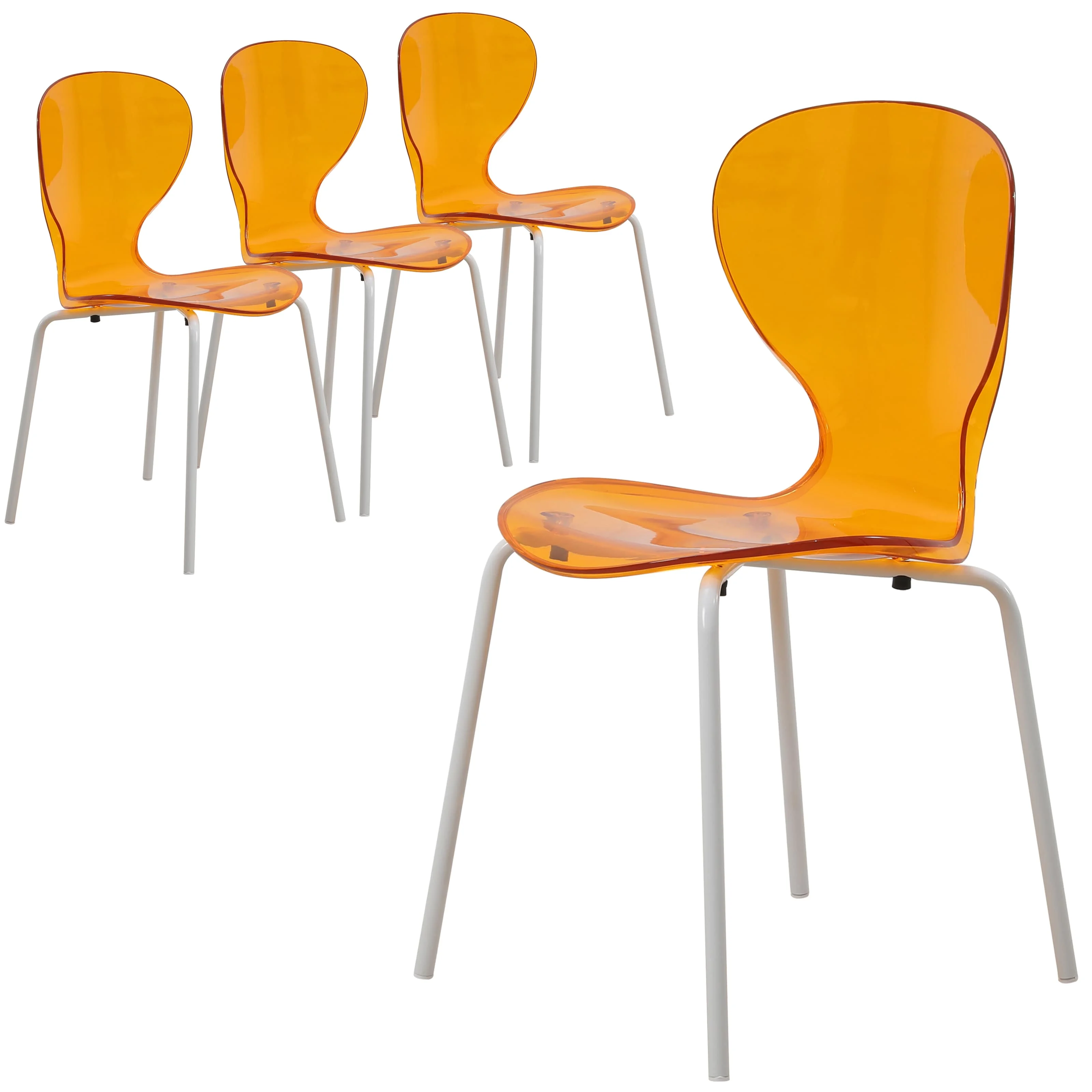 Modern Oyster Transparent Side Chair in White Base Set of 4