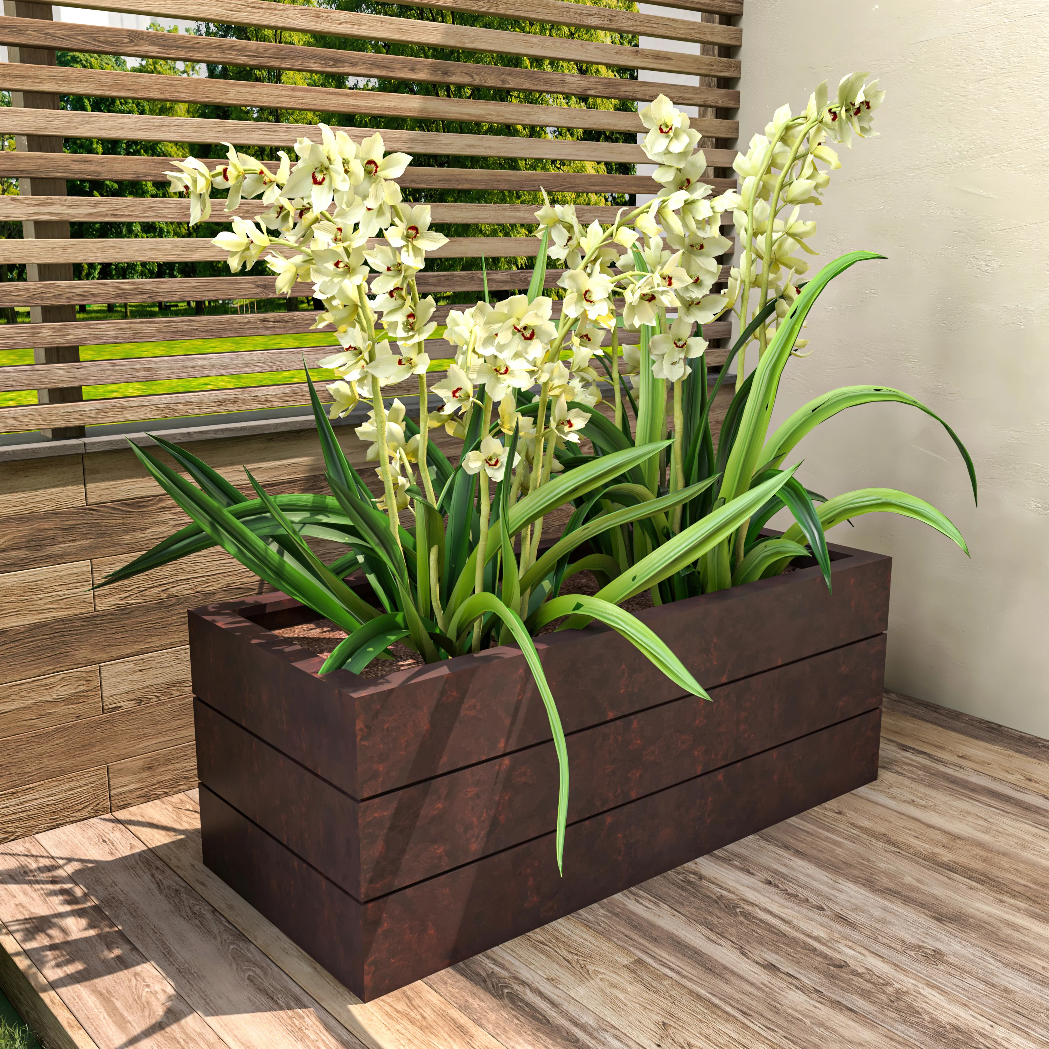 Oasis Series Rectangle Poly Stone Planter in Brown 15.7" x 13.8"   35.8 Long