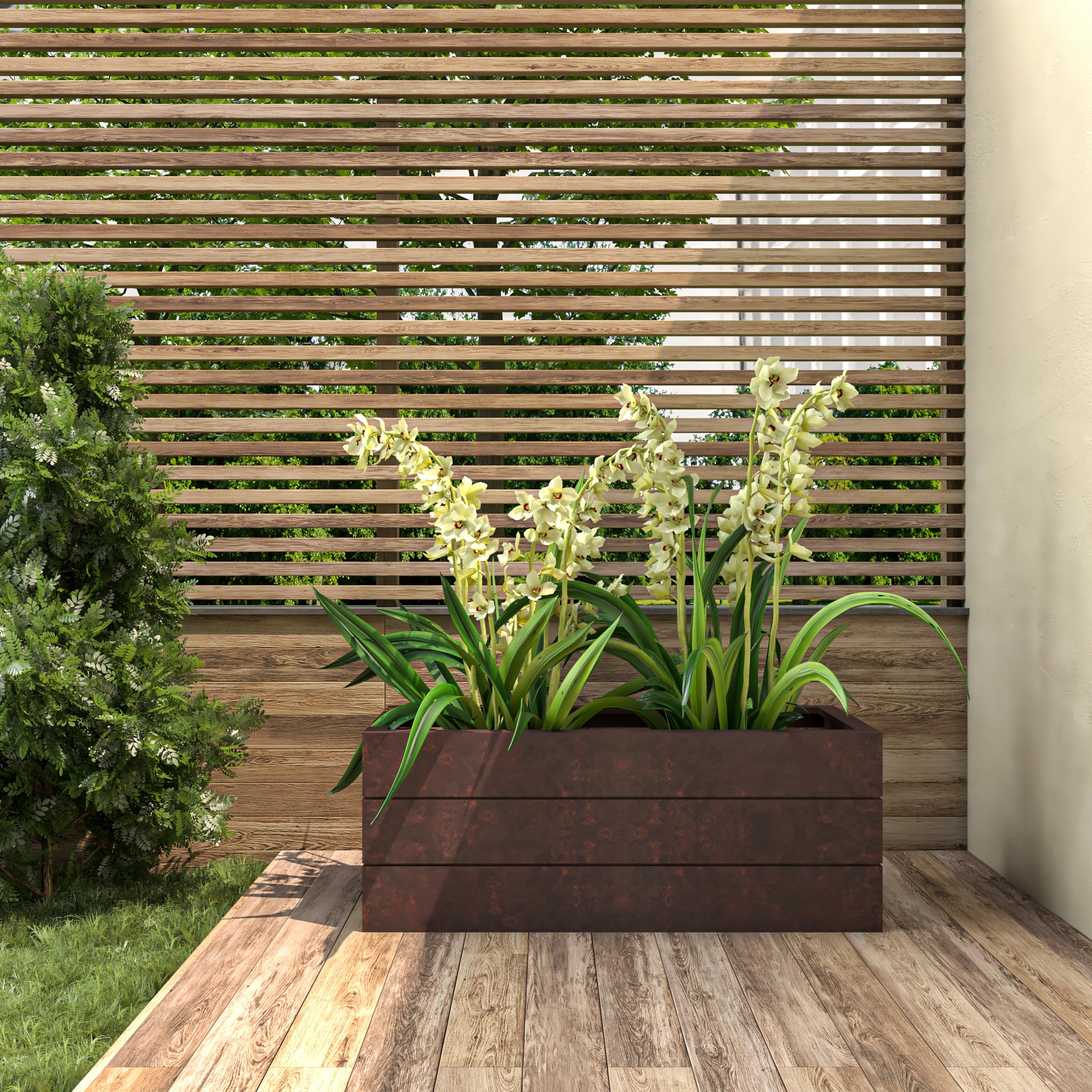 Oasis Series Rectangle Poly Stone Planter in Brown 15.7" x 13.8"   35.8 Long