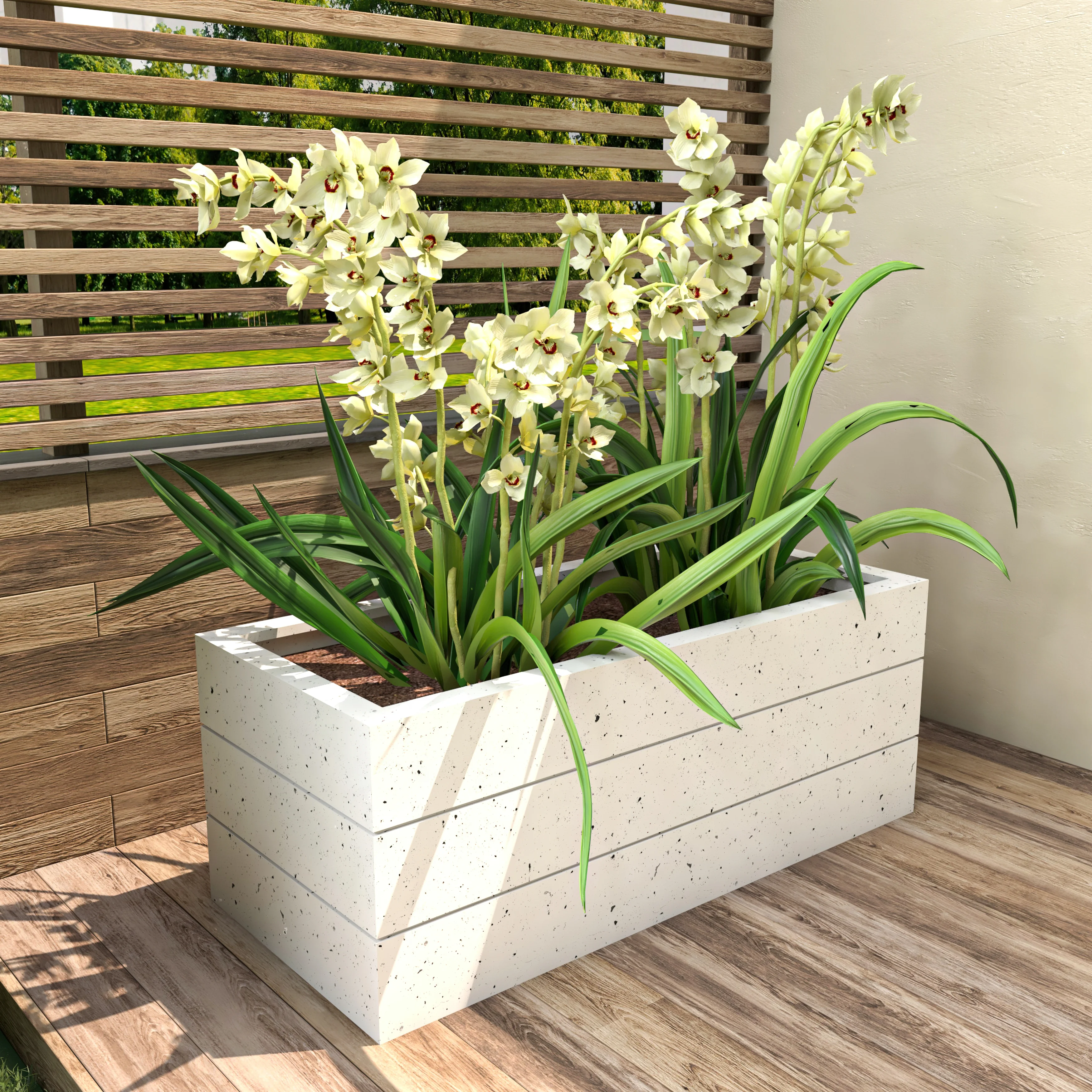 Oasis Series Rectangle Poly Stone Planter in White 15.7" x 13.8"   35.8 Long