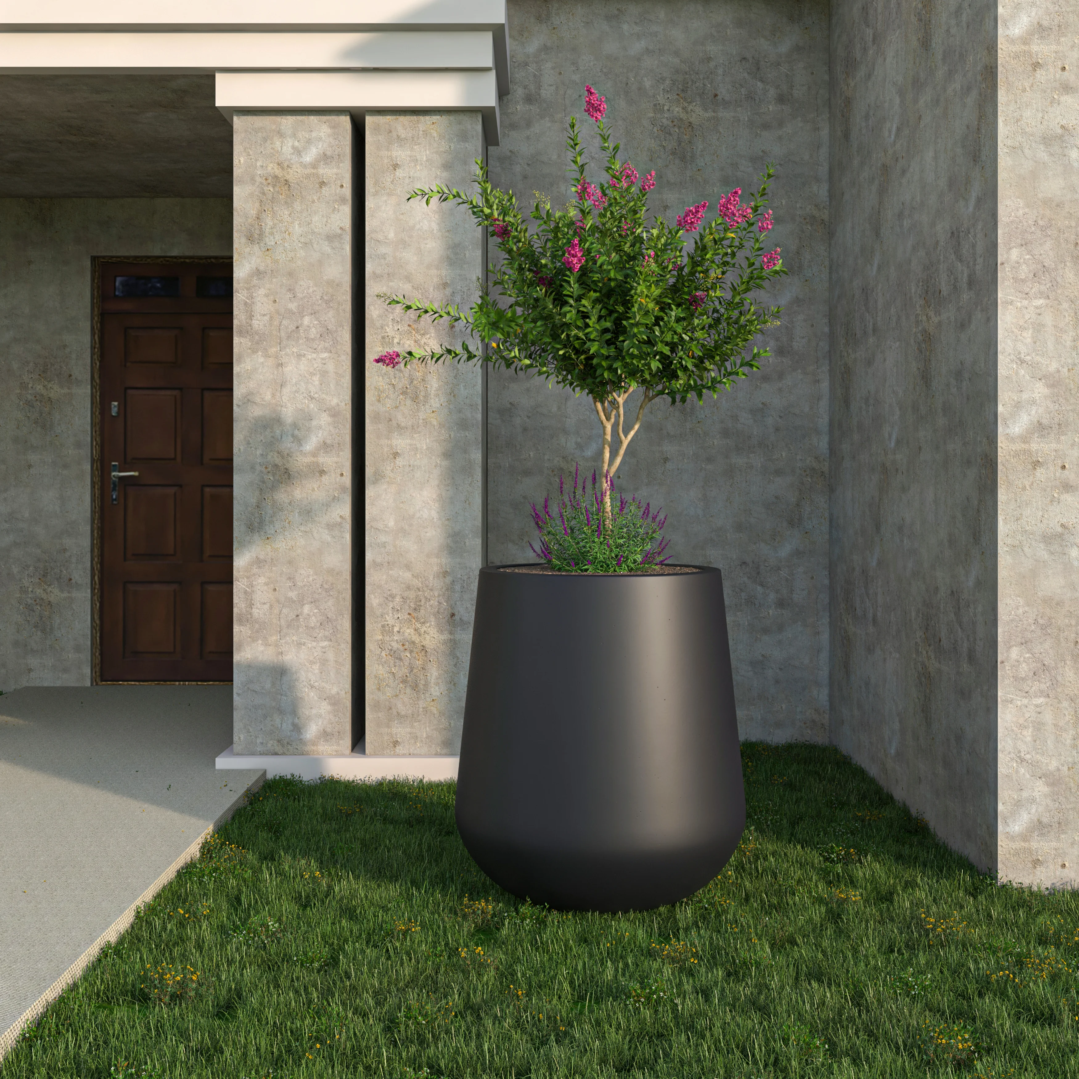 Orchid Seires Poly Stone Planter in Black 27.6 Dia 27.6 High