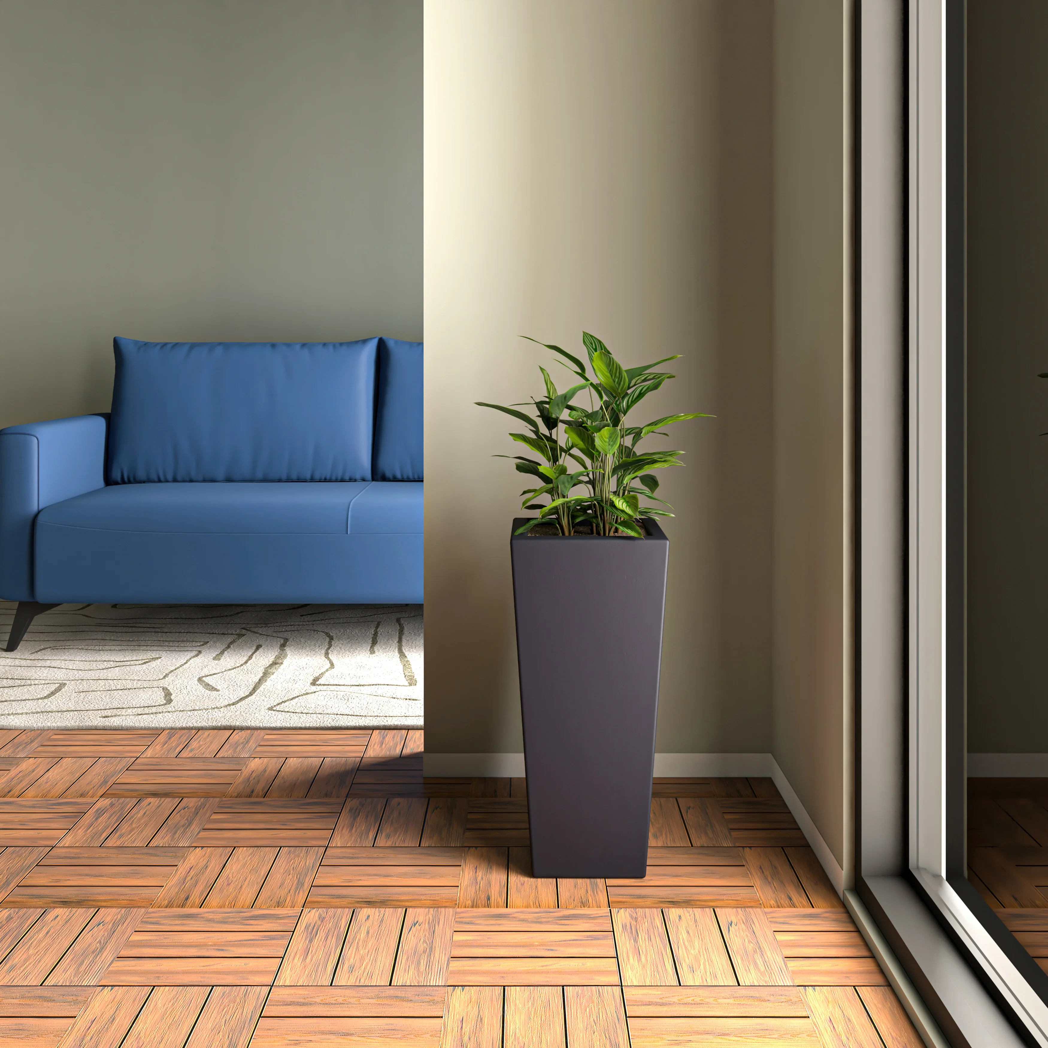 Orna Series Poly Stone Planter 13.8 Dia 29.4 High in Black