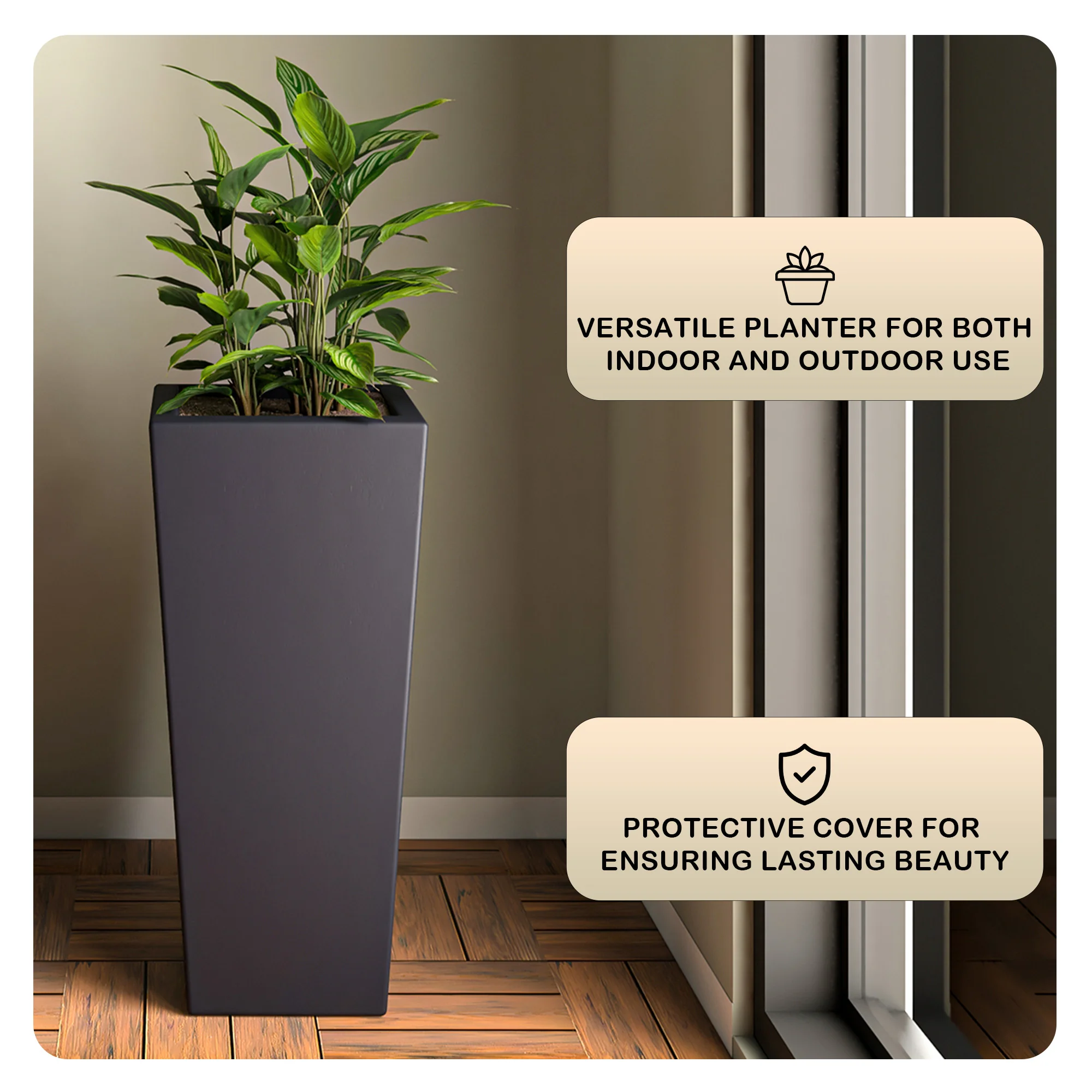 Orna Series Poly Stone Planter 13.8 Dia 29.4 High in Black