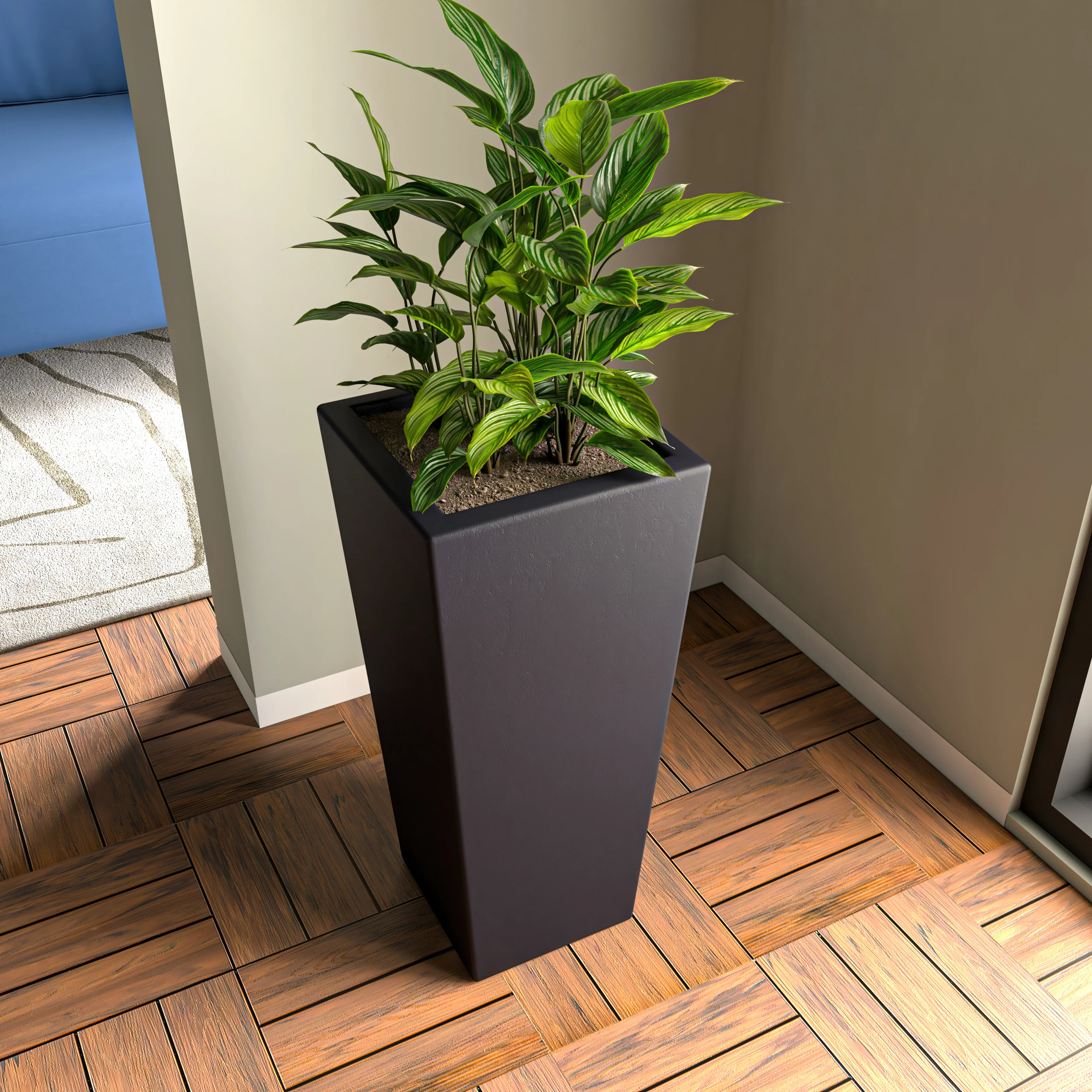 Orna Series Poly Stone Planter 13.8 Dia 29.4 High in Black