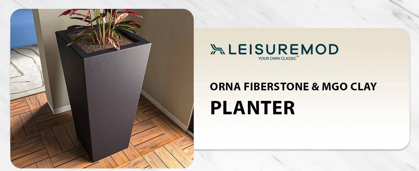 Orna Series Poly Stone Planter 17.7 Dia 36.2 High in Black