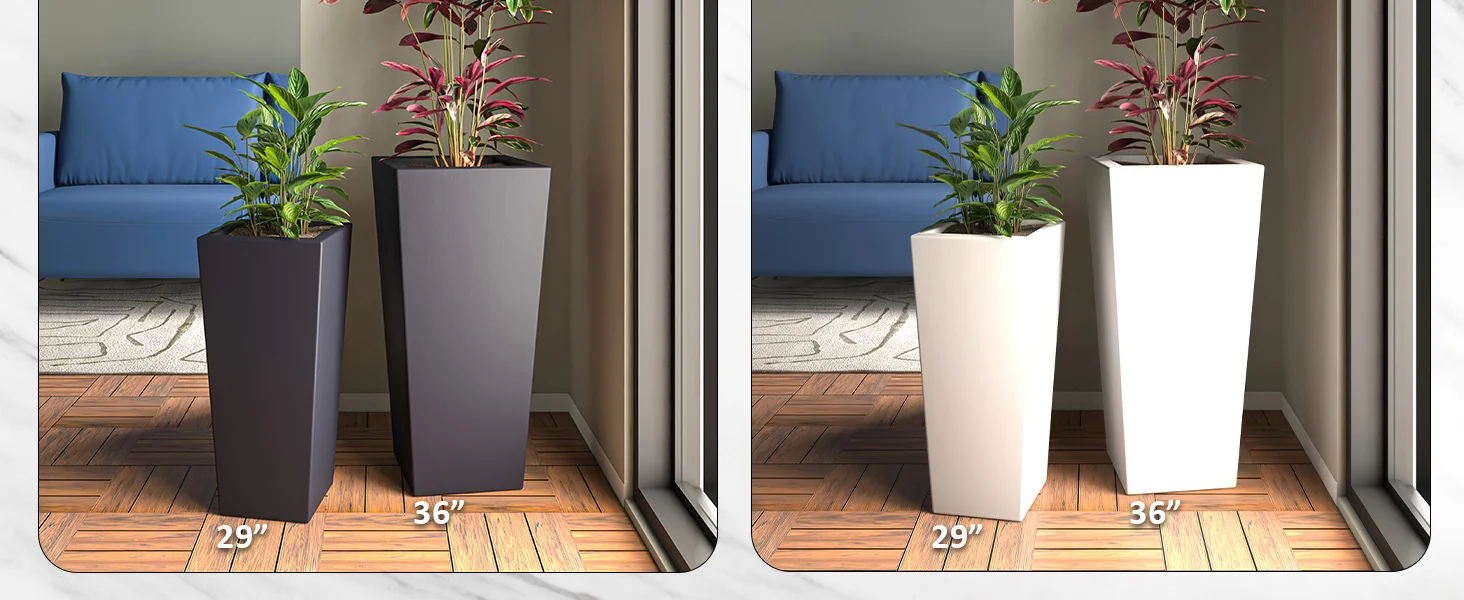 Orna Series Poly Stone Planter 17.7 Dia 36.2 High in Black